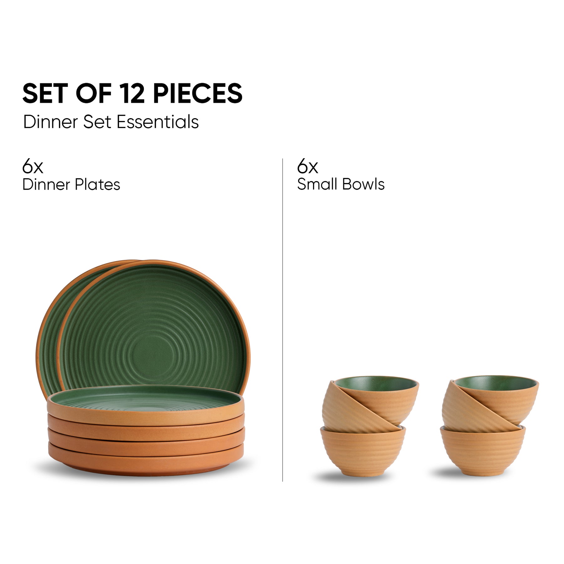 Ceramic Modern Dinner Set 12 Pcs | Klay Green | Matte Finish