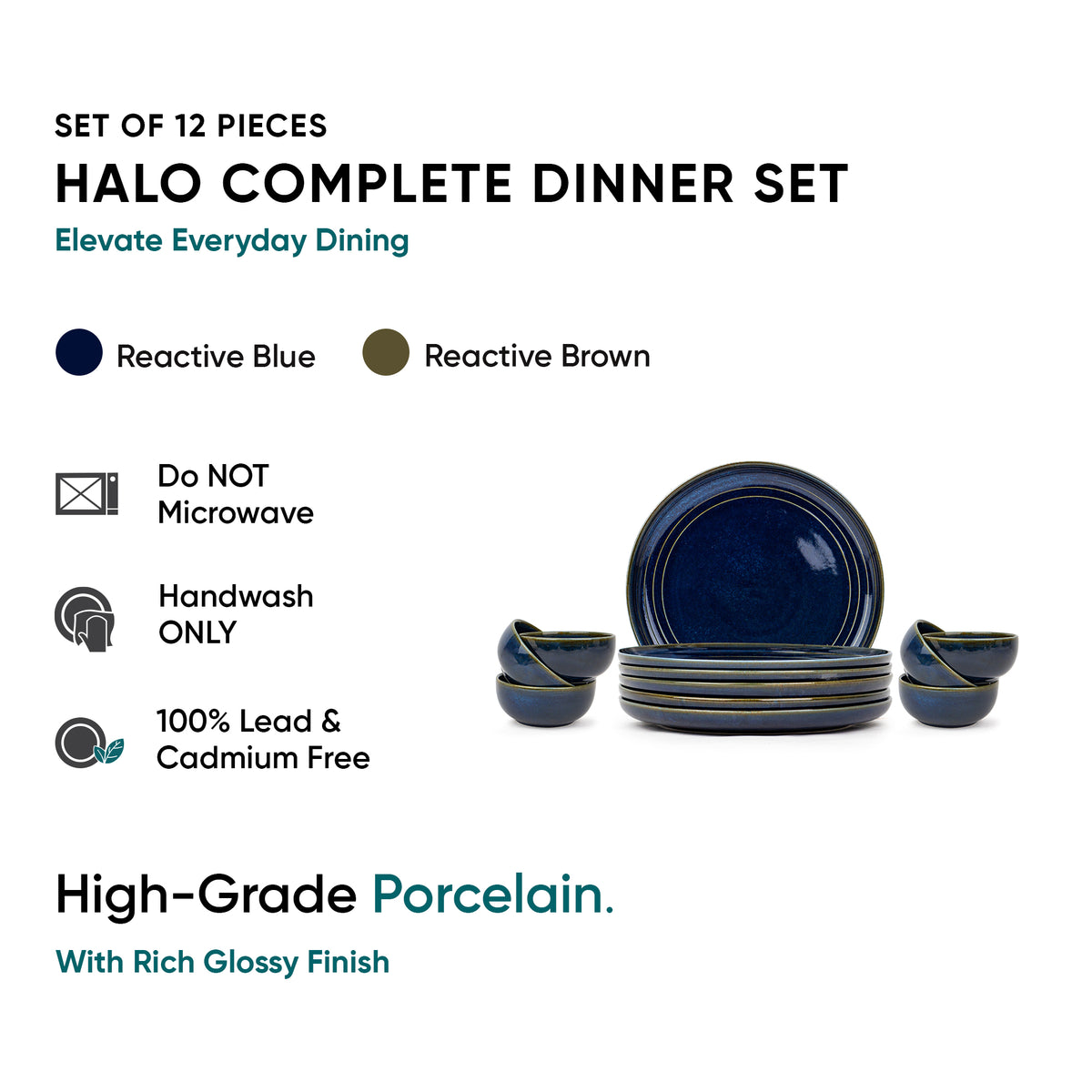 Ceramic Dinner Set | Flow Collection | 12 Pieces | Blue
