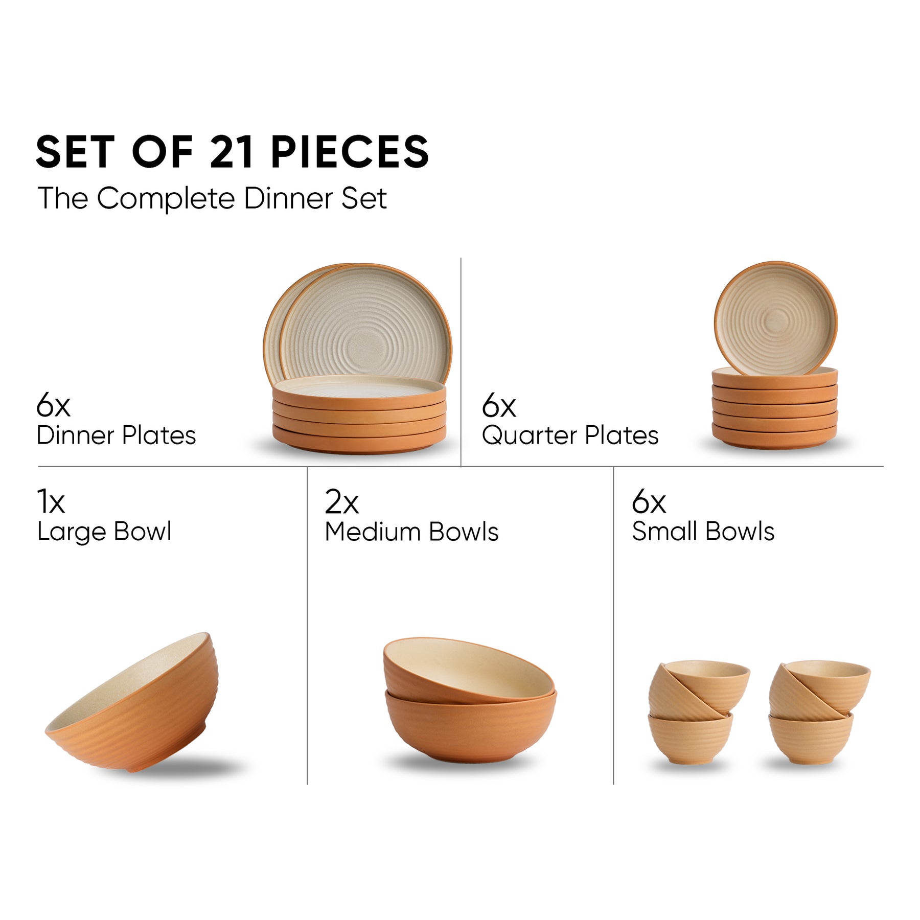 Ceramic Modern Dinner Set – 21 Pcs | Klay Collection | Stoneware | Matte Finish