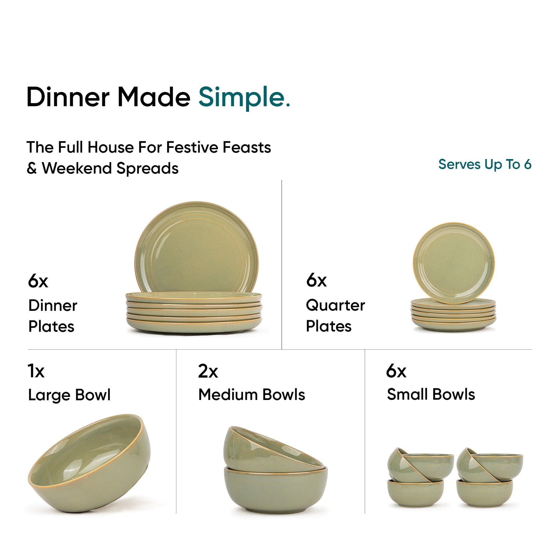 Ceramic Pista Dinner Plates Set, 21 Pieces | Self Reactive Collection