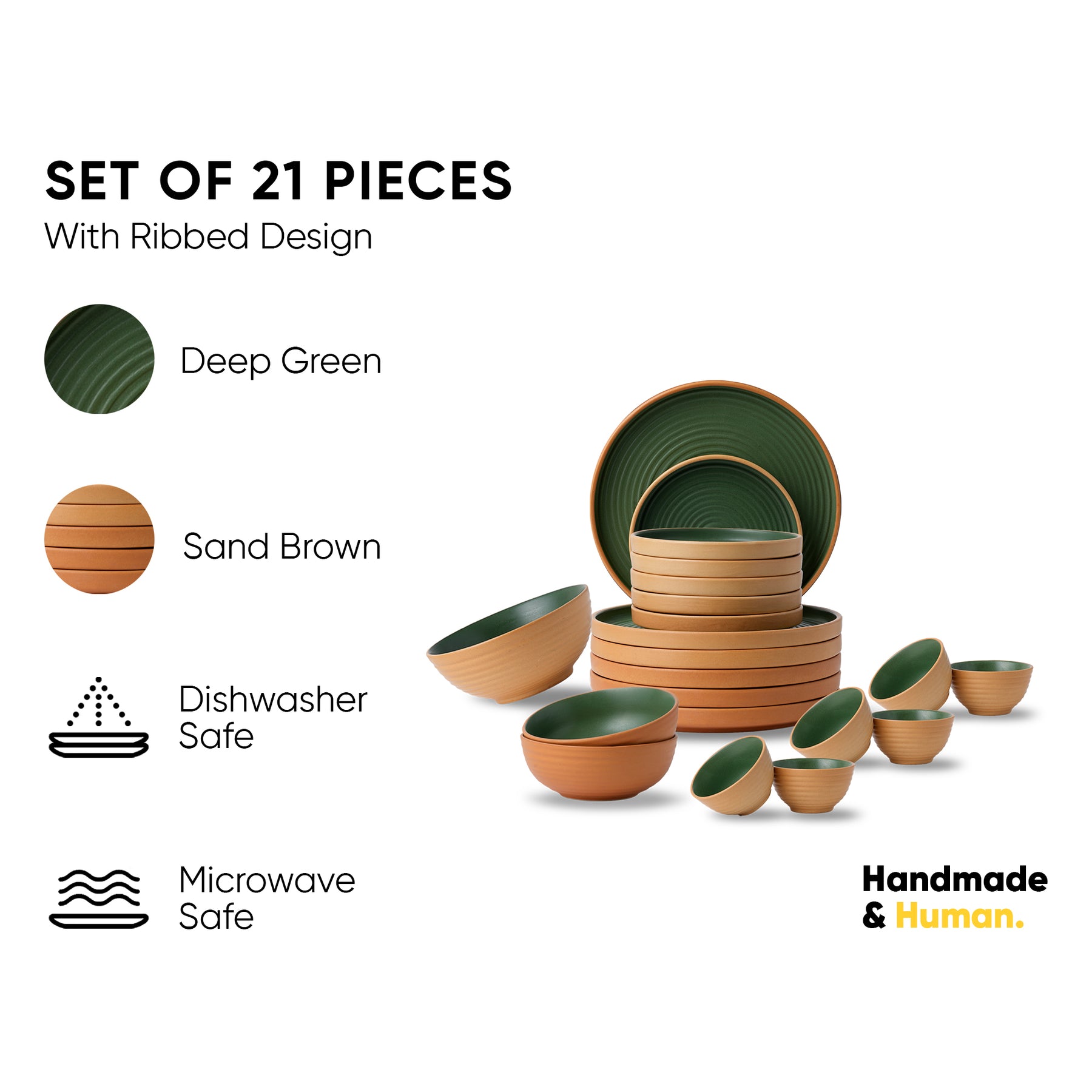 Ceramic Modern Dinner Set – 21 Pcs | Klay Collection | Stoneware | Matte Finish