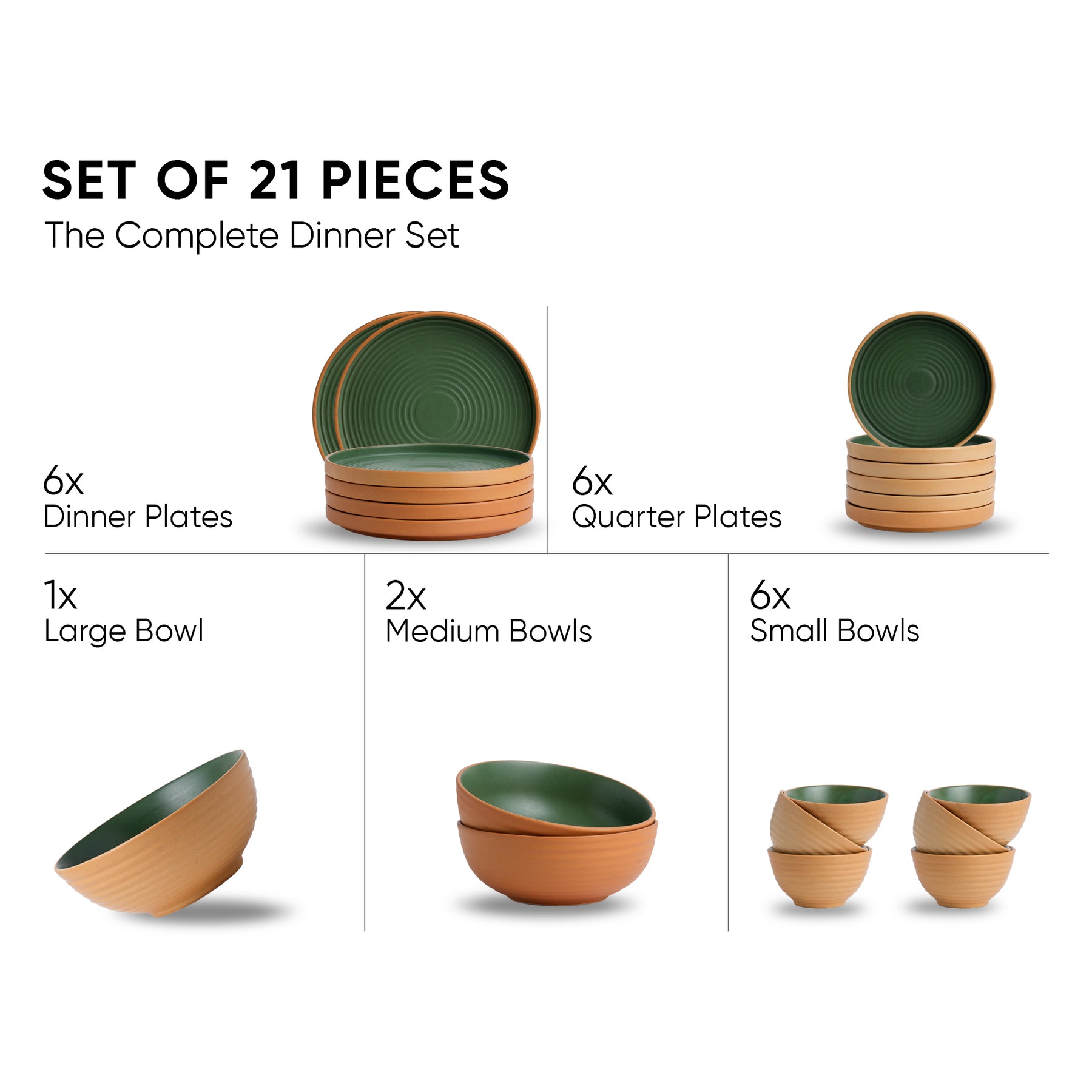 Ceramic Modern Dinner Set – 21 Pcs | Klay Collection | Stoneware | Matte Finish