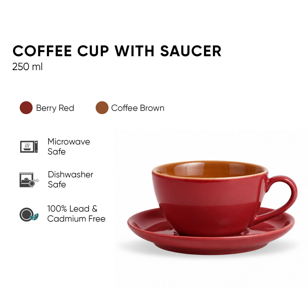 Burgundy Ceramic Cappuccino Cup & Saucer – 250 ML