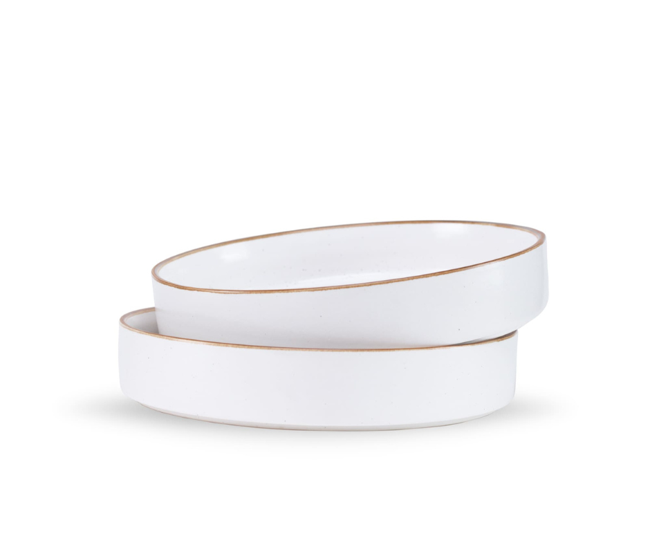 Stackable Ceramic Pasta Bowl Set of 2 – Japandi Collection White