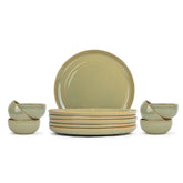 Shay Ceramic Dinner Plates Set, 12 Pieces | Self Reactive Collection | Modern Tableware Online India