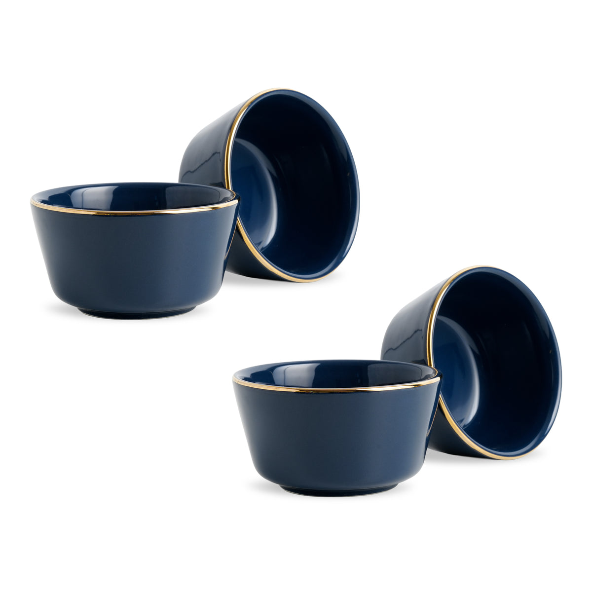 Navy Blue Gold Ceramic Nut Bowls – Set of 4 | Gold Rim