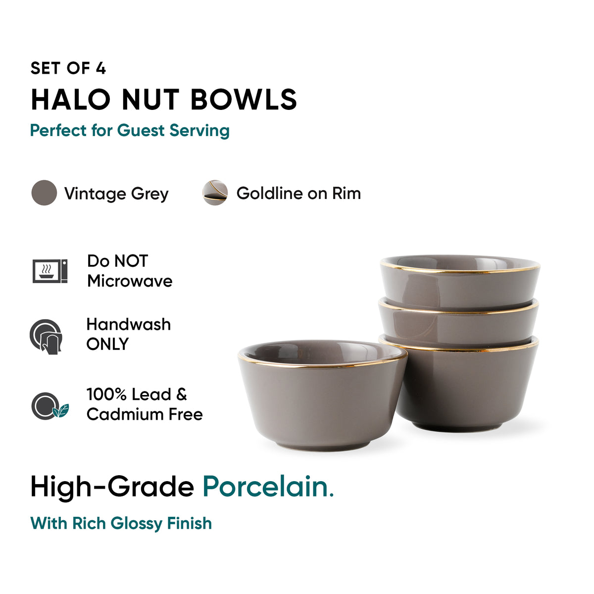Grey Gold Ceramic Nut Bowls – Set of 4 | Gold Rim
