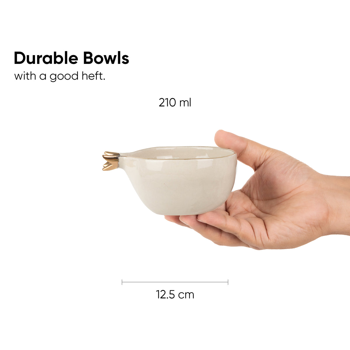 Ceramic Anar Bowl Set for Nuts, 330ml, 4 Pieces, Off-White with Gold Line | Decor Collection | Glossy Finish