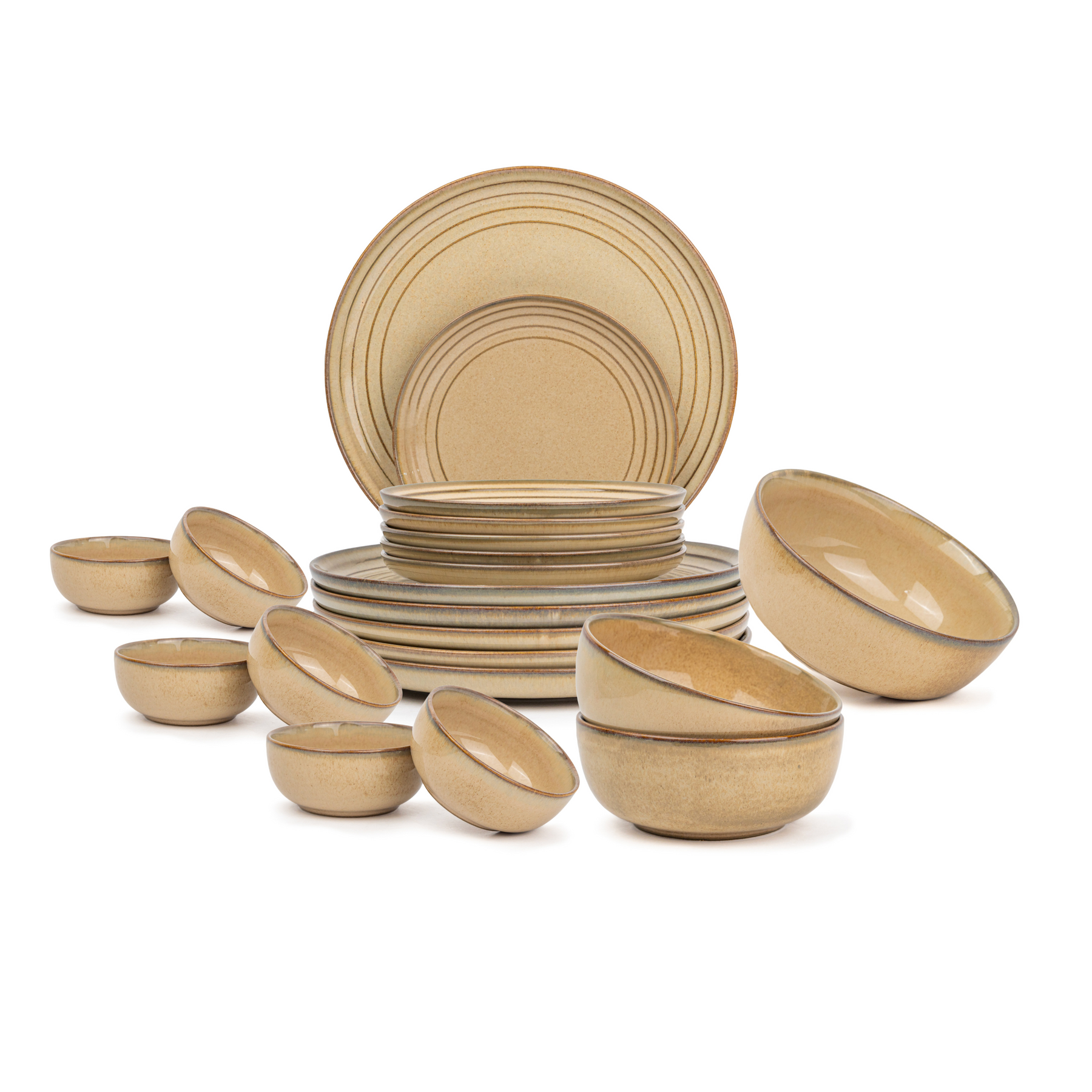 Ceramic Dinner Plates Set, 21 Pieces | Self Reactive Collection | Glossy Finish