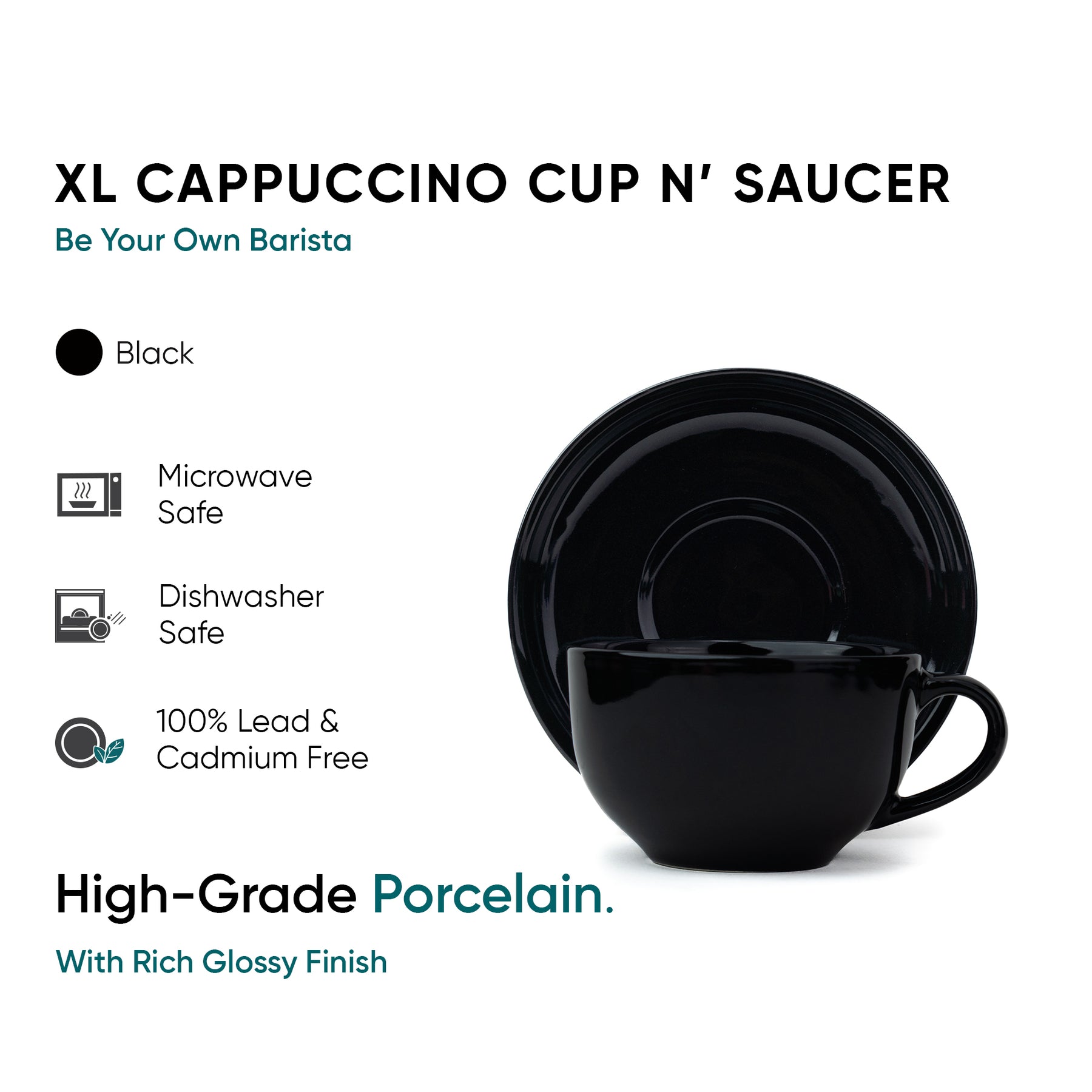 Large Ceramic Coffee Cup & Saucer Set 320ml | XL Cuppa Collection | Glossy Finish
