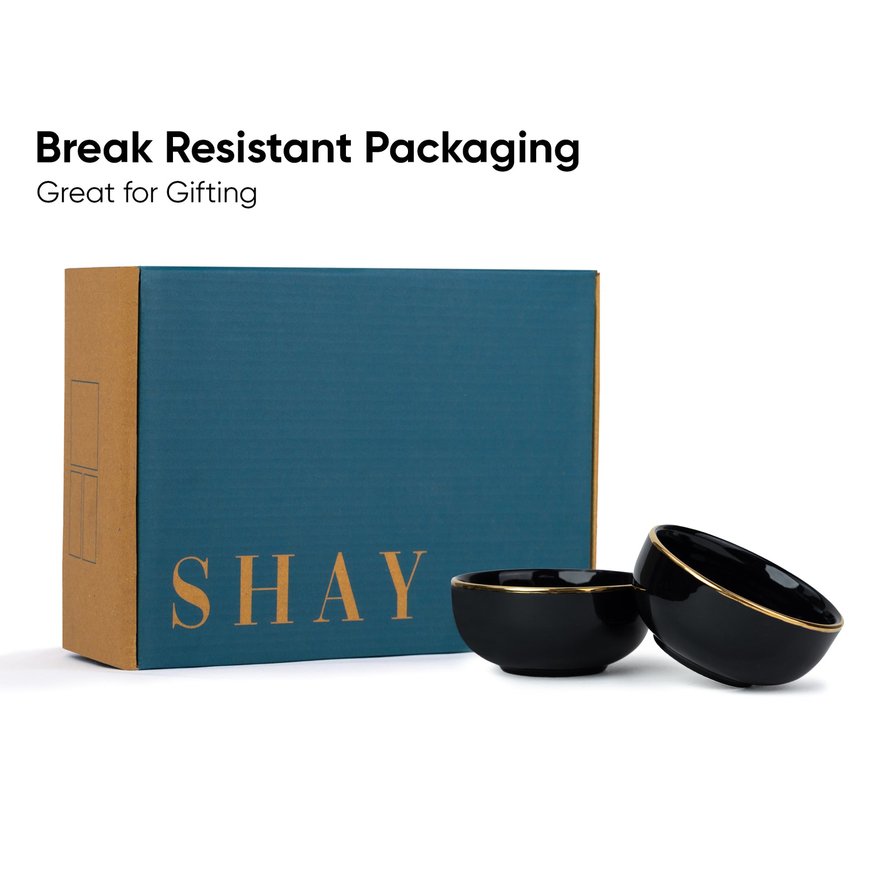 Ceramic Veg Bowls Set of 6 for Dinner | 180ml | Glossy Finish | Premium Ceramic | Gold Rim | Gold Line Collection | Multipurpose Katori Set