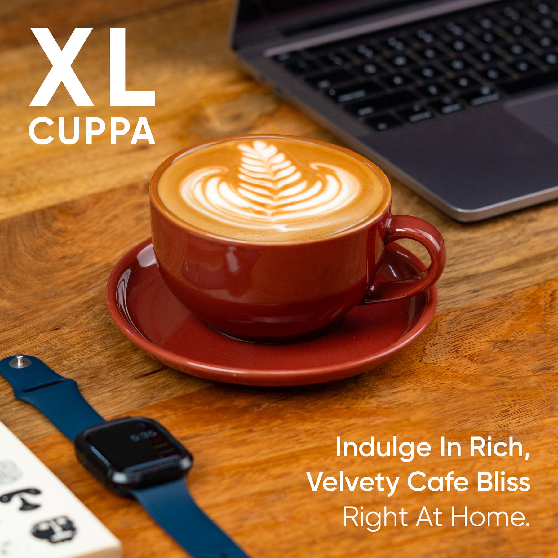 Large Ceramic Coffee Cup & Saucer Set 320ml | XL Cuppa Collection | Glossy Finish