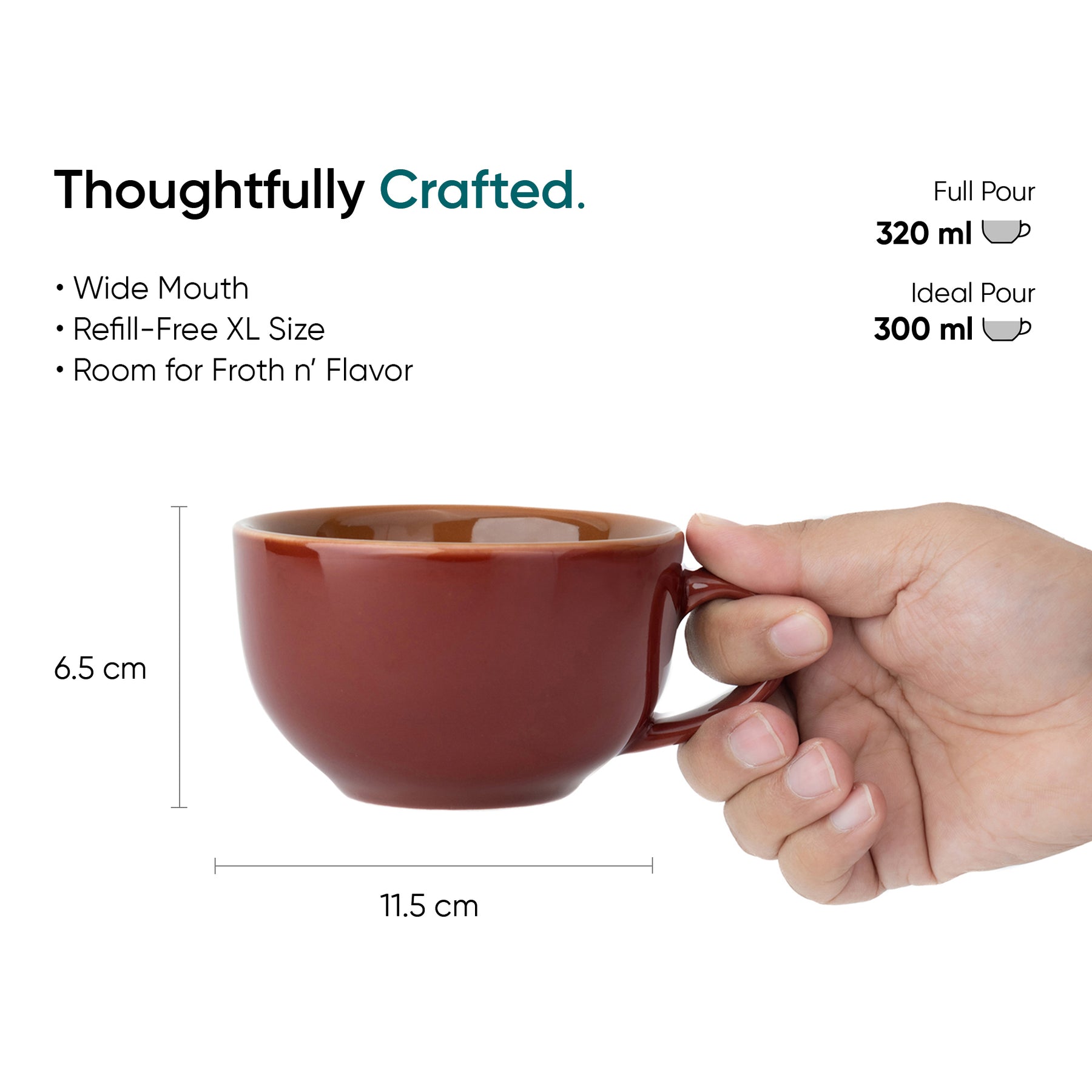 Large Burgundy Ceramic Coffee Cup & Saucer Set 320ml | XL Cuppa Collection