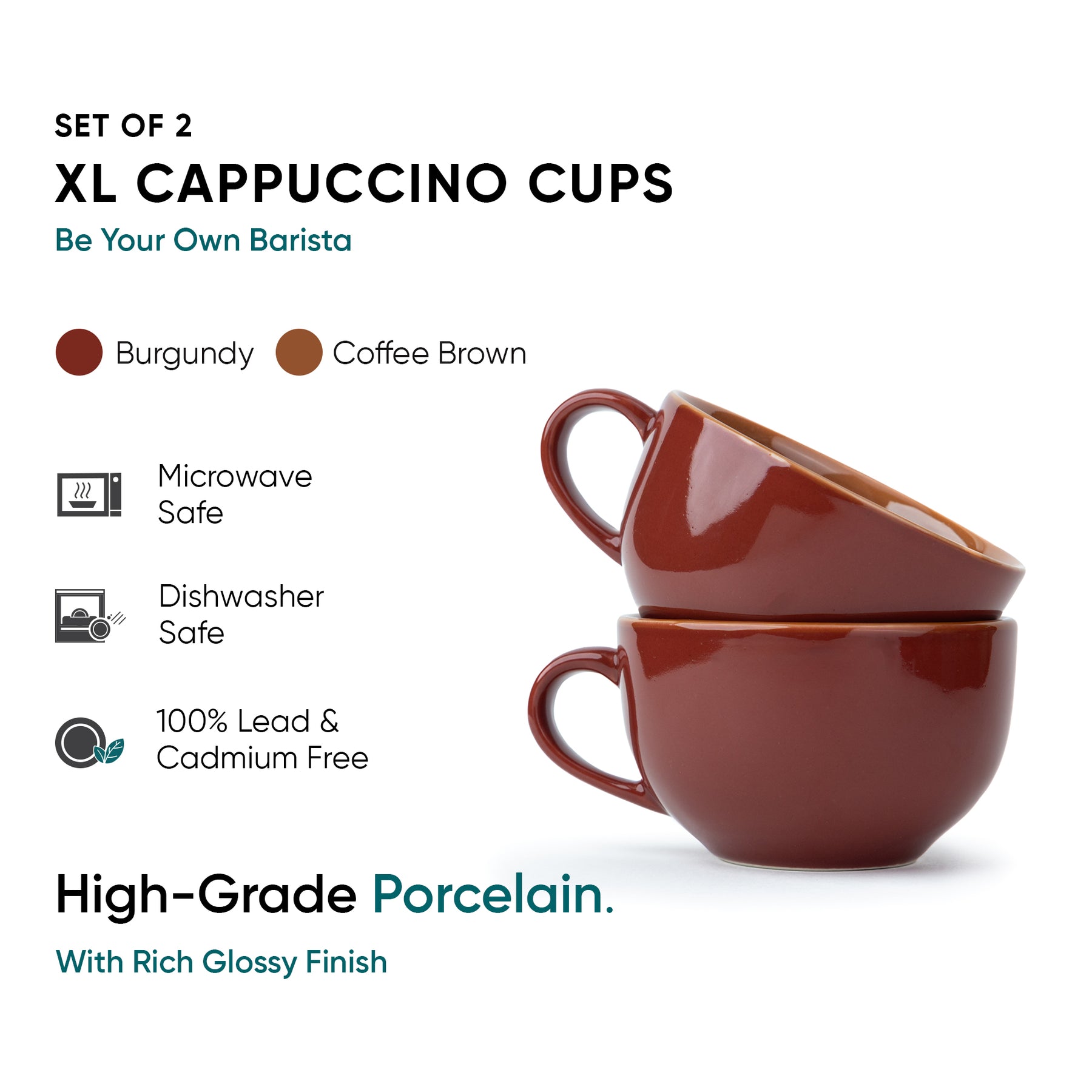 Large Burgundy Ceramic Coffee Cup Set 320ml | XL Cuppa Collection