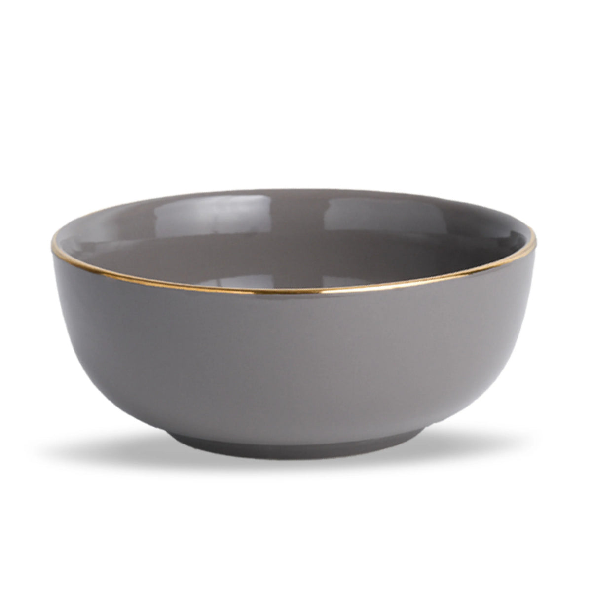 Gray bowl with gold rim on a white background