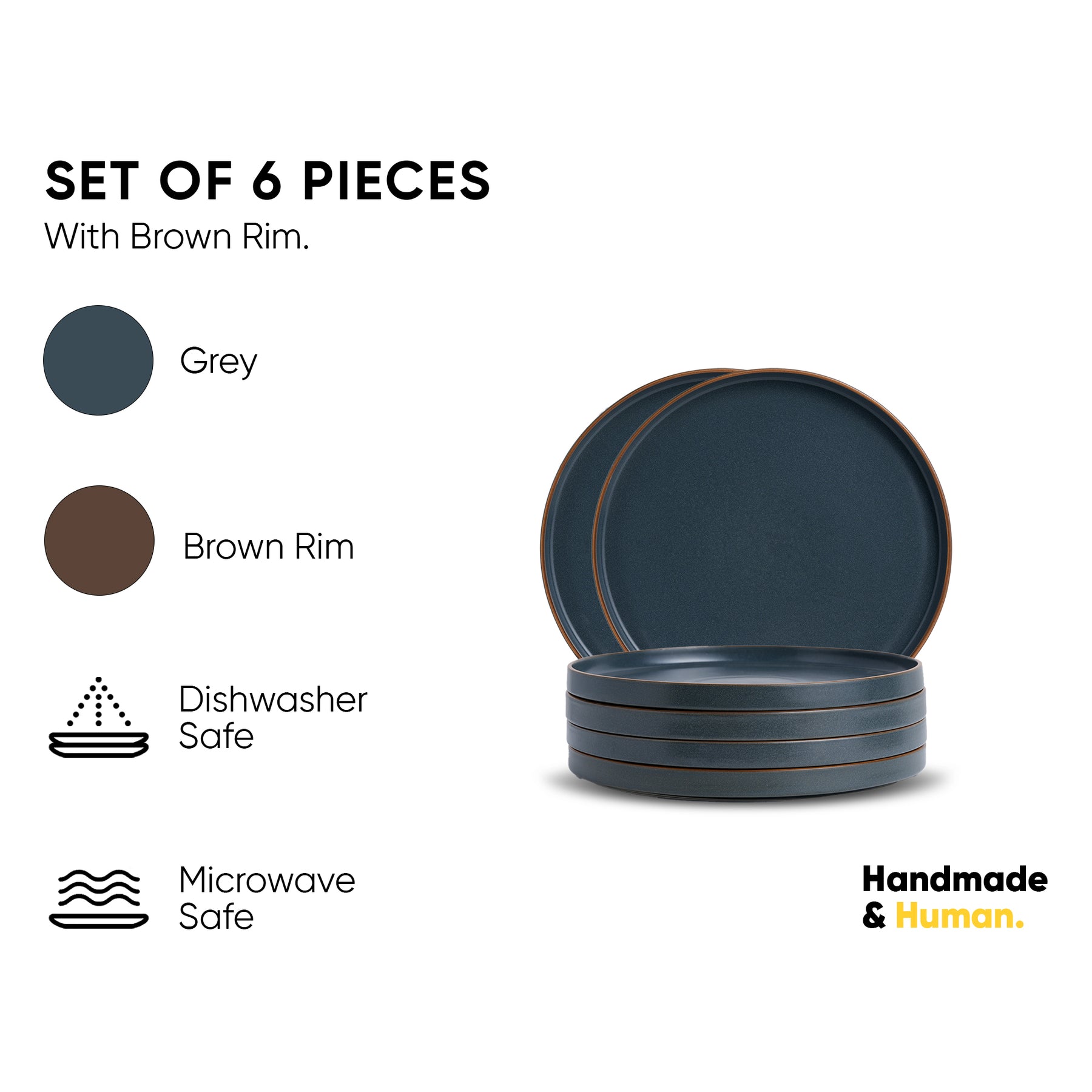 Ceramic Dinner Plates Set, 6 Pieces | Japandi Series | Matte Finish