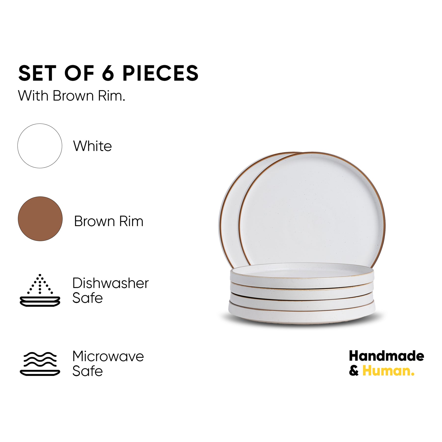Ceramic Dinner Plates Set, 6 Pieces | Japandi Series | Matte Finish