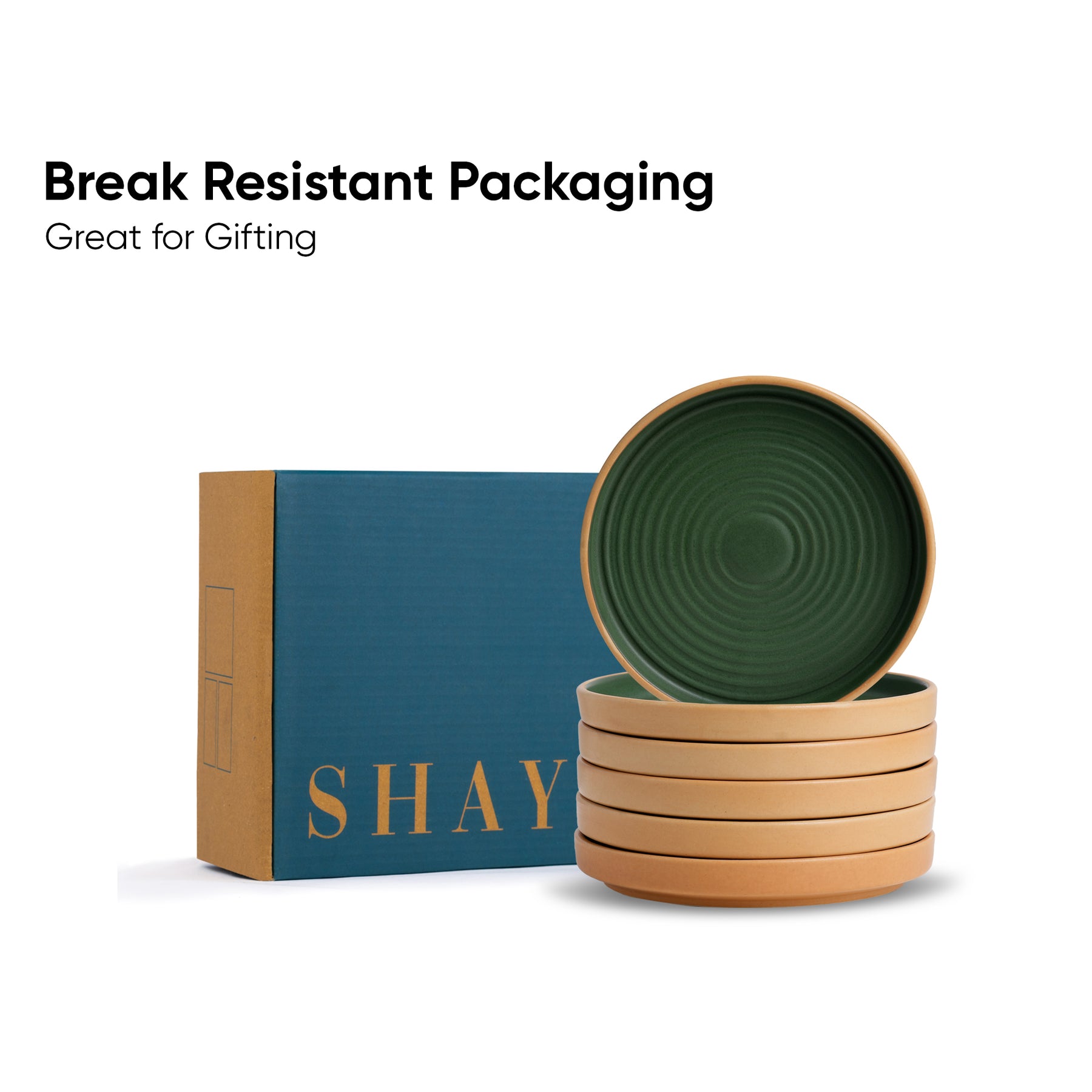 Ceramic Quarter Plates Set – 6 Pieces | Klay Green