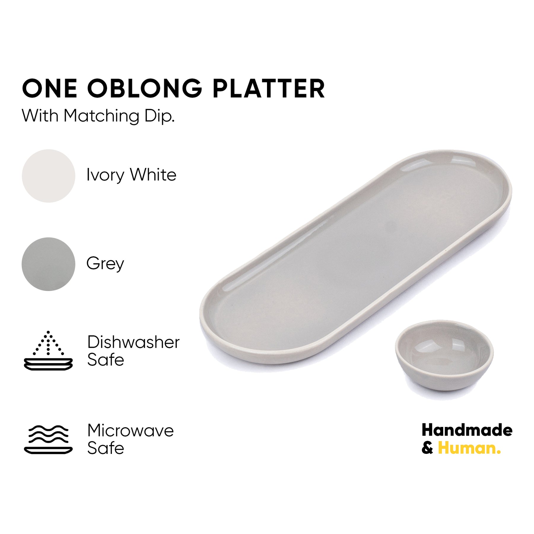 Large Oblong Ceramic Serving Platter – Grey | Modern Series | Big Serving Plate