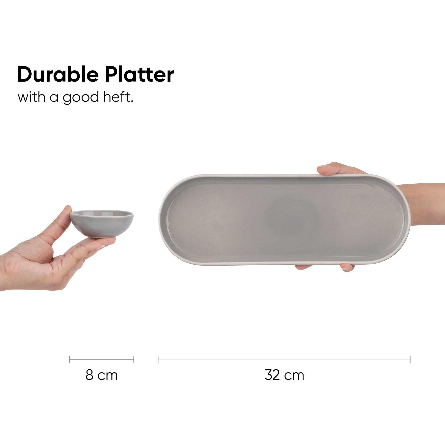 Large Oblong Ceramic Serving Platter – Grey | Modern Series | Big Serving Plate