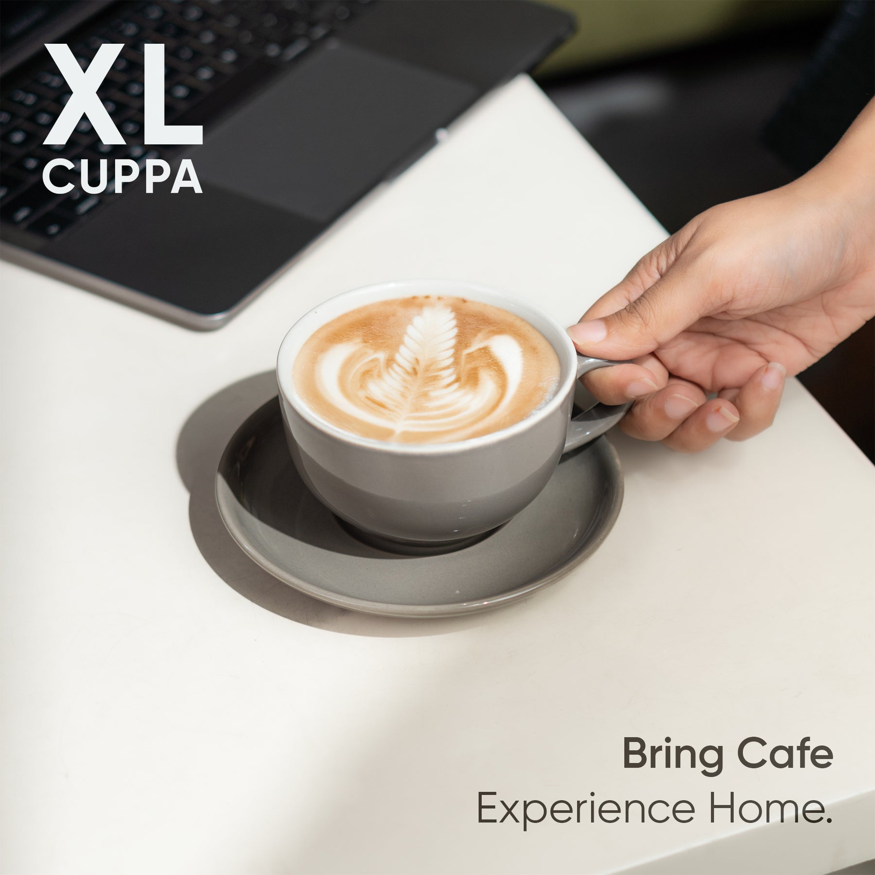 Large Grey Ceramic Coffee Cup & Saucer Set 320ml | XL Cuppa Collection