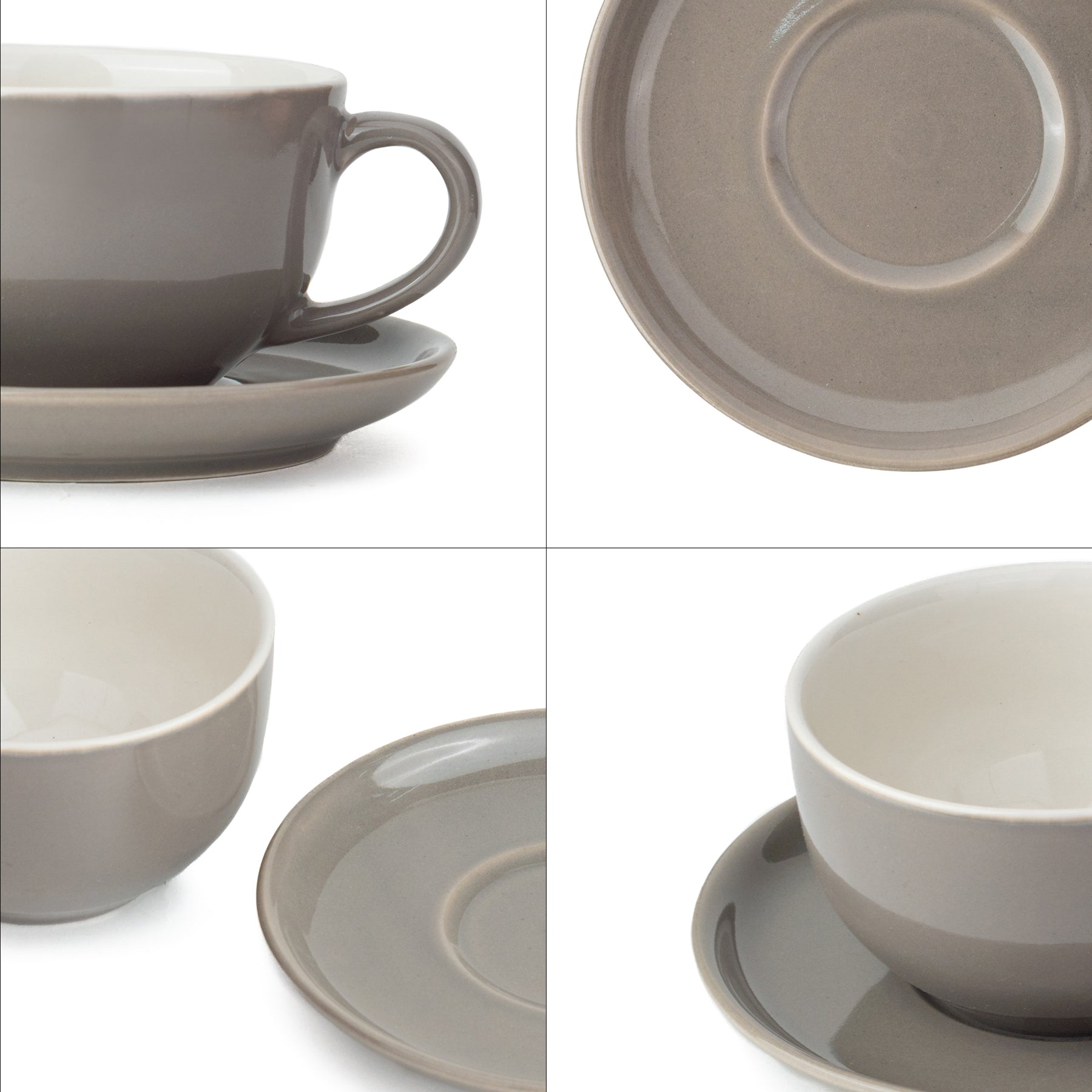 Large Grey Ceramic Coffee Cup & Saucer Set 320ml | XL Cuppa Collection