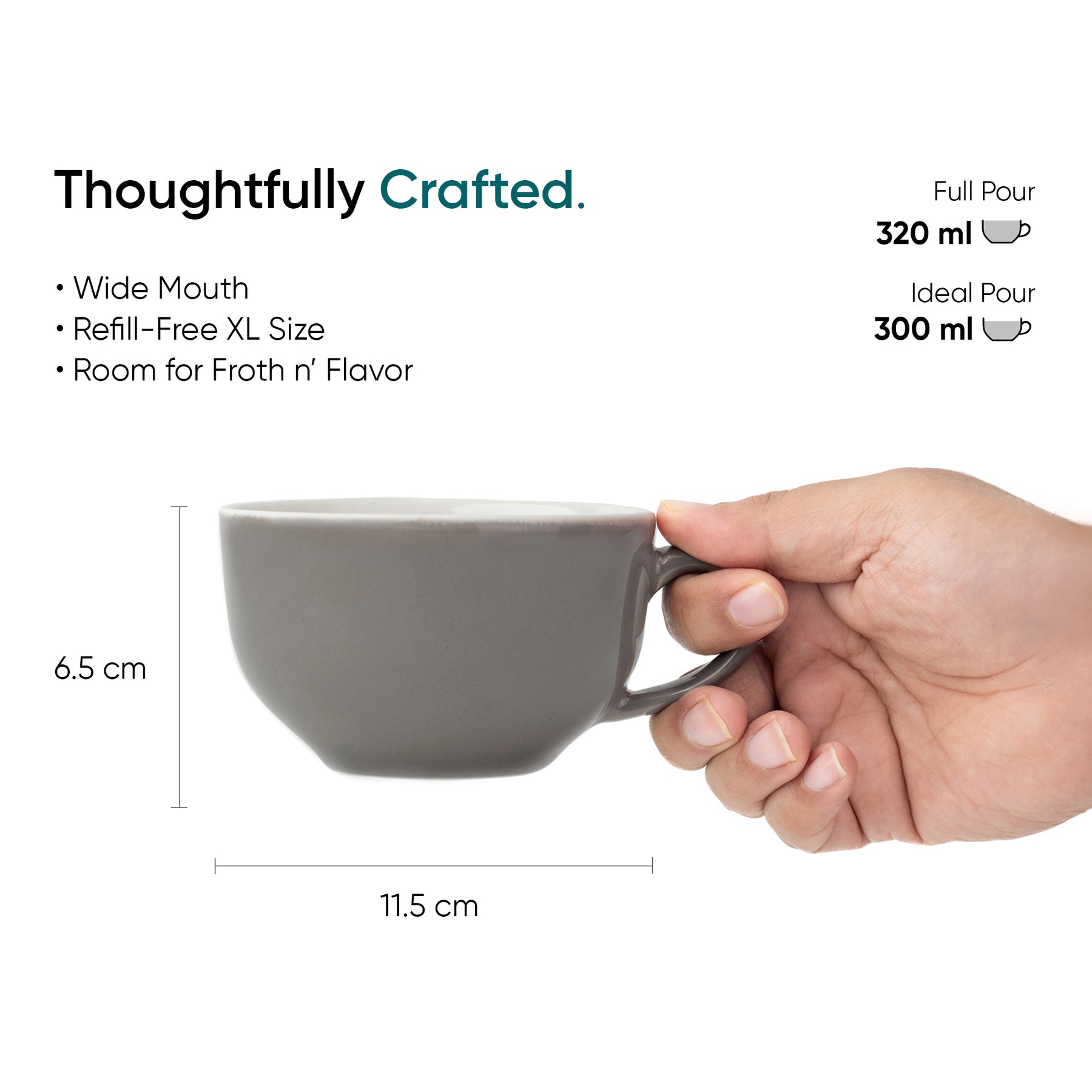 Large Ceramic Coffee Cup Set 320ml | XL Cuppa Collection | Glossy Finish
