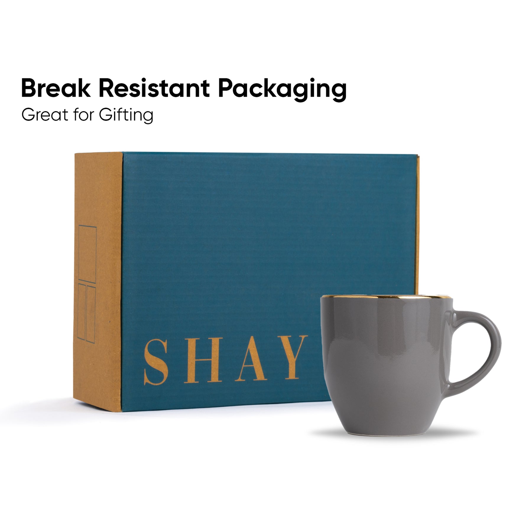 Ceramic Coffee Mug Set of 6 Grey Gold, 300ml