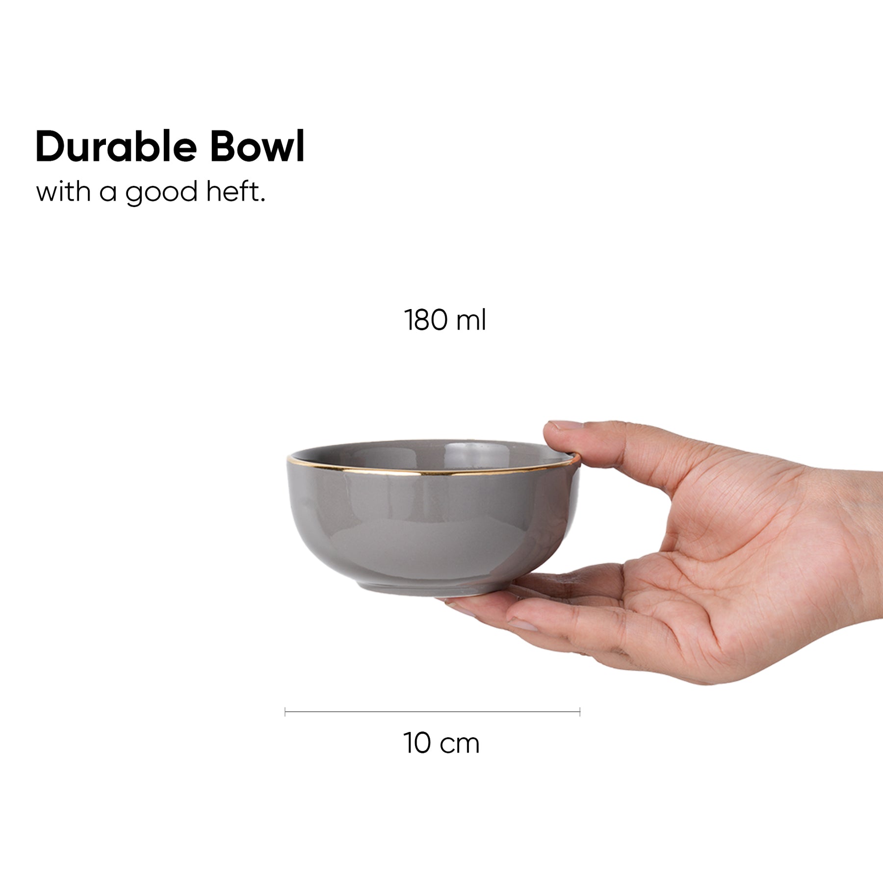 Ceramic Veg Bowls Set of 6 for Dinner | 180ml | Glossy Finish | Premium Ceramic | Gold Rim | Gold Line Collection | Multipurpose Katori Set