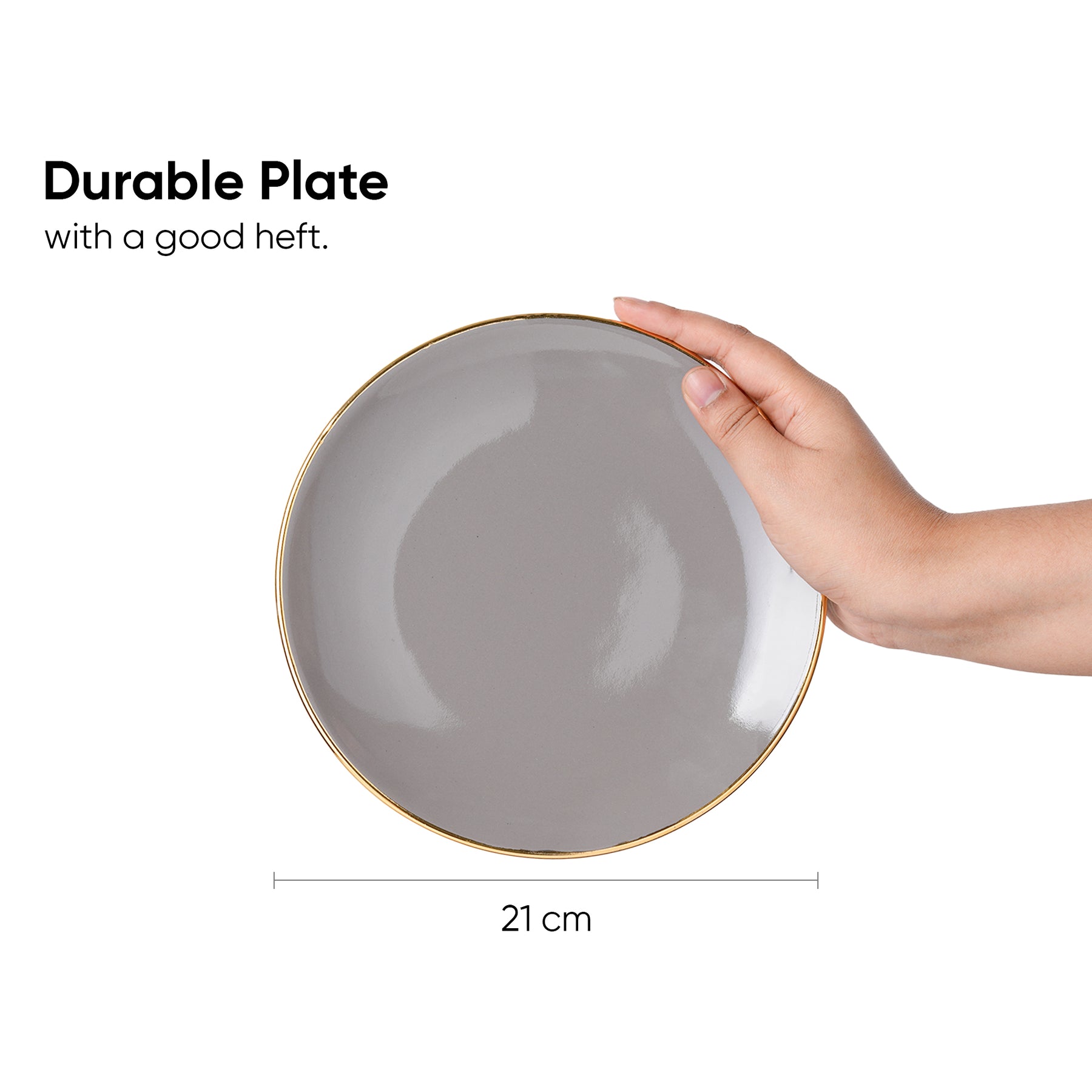 Quarter Plates Set of 6, Grey Gold Goldline Series | Glossy Finish | Snack Plates