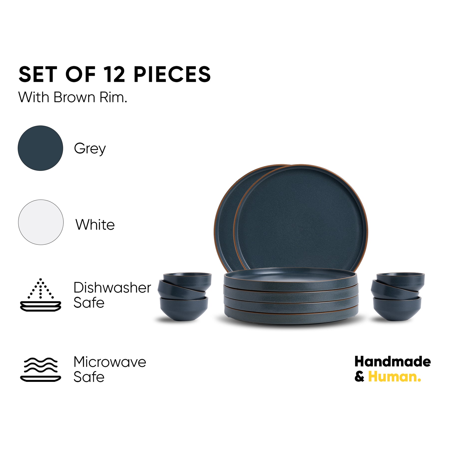 Ceramic Modern Dinner Set – 12 Pcs – Grey & White | Matte Japandi