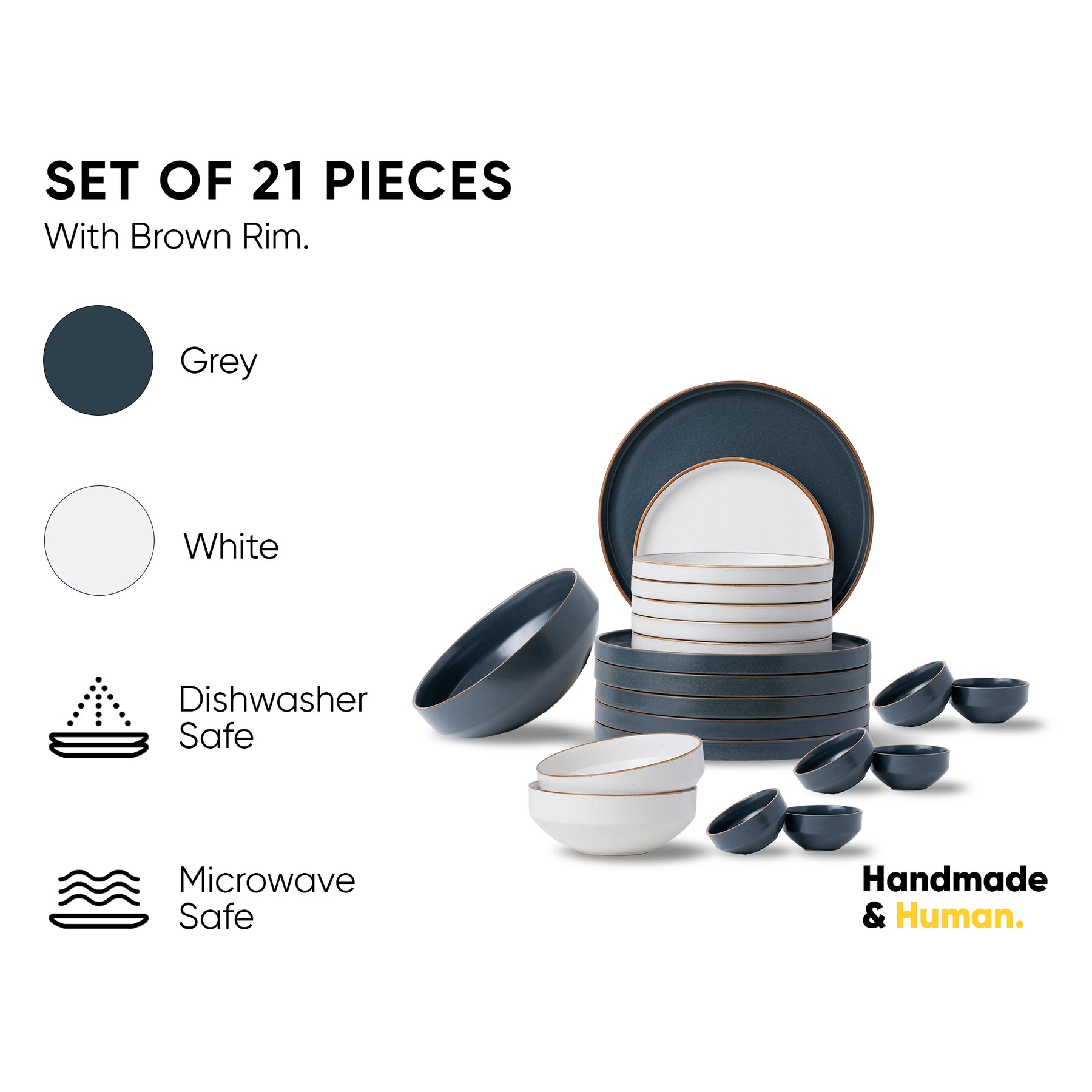 Ceramic Dinner Plates Set, 21 Pieces | Japandi Series | Matte Finish