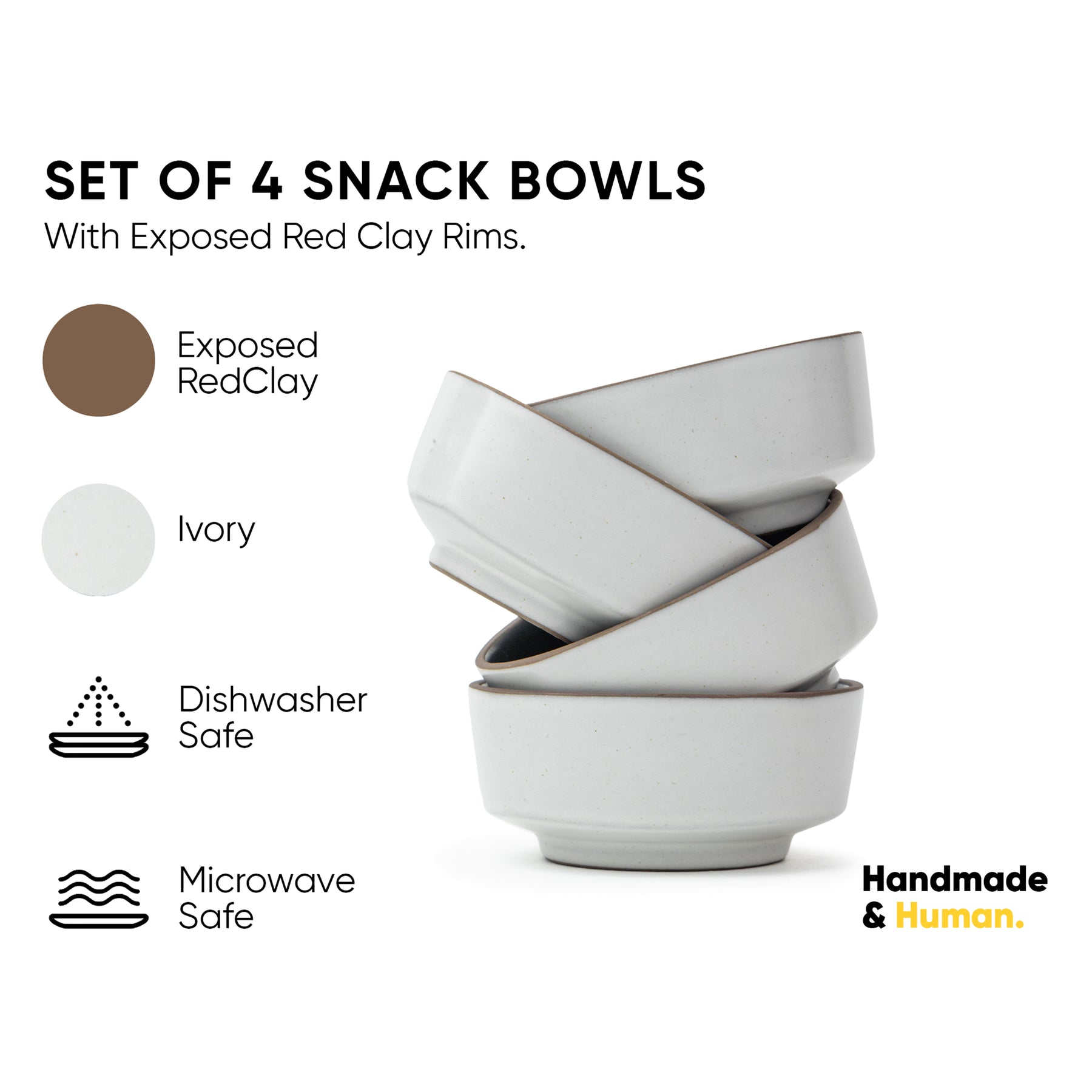 Ceramic Snack Bowl Set | 330ml | Set of 4 | Matte Finish | Japandi Collection