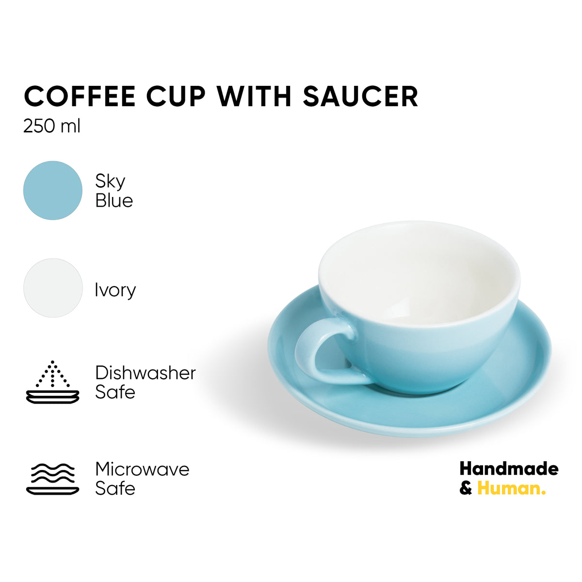 Ceramic Cappuccino Cup & Saucer – 250 ML Light Blue