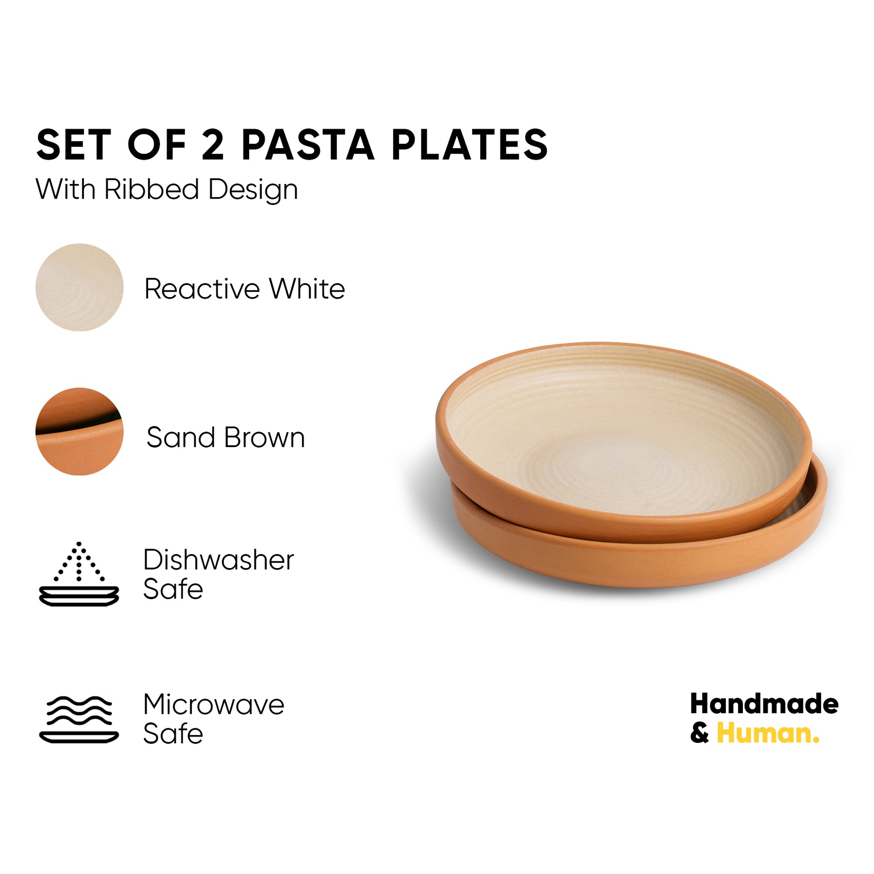 Stackable Ceramic Pasta Bowl Set – 2 Pcs | Klay White | 22cm | Matte Finish | Deep Ceramic Plates