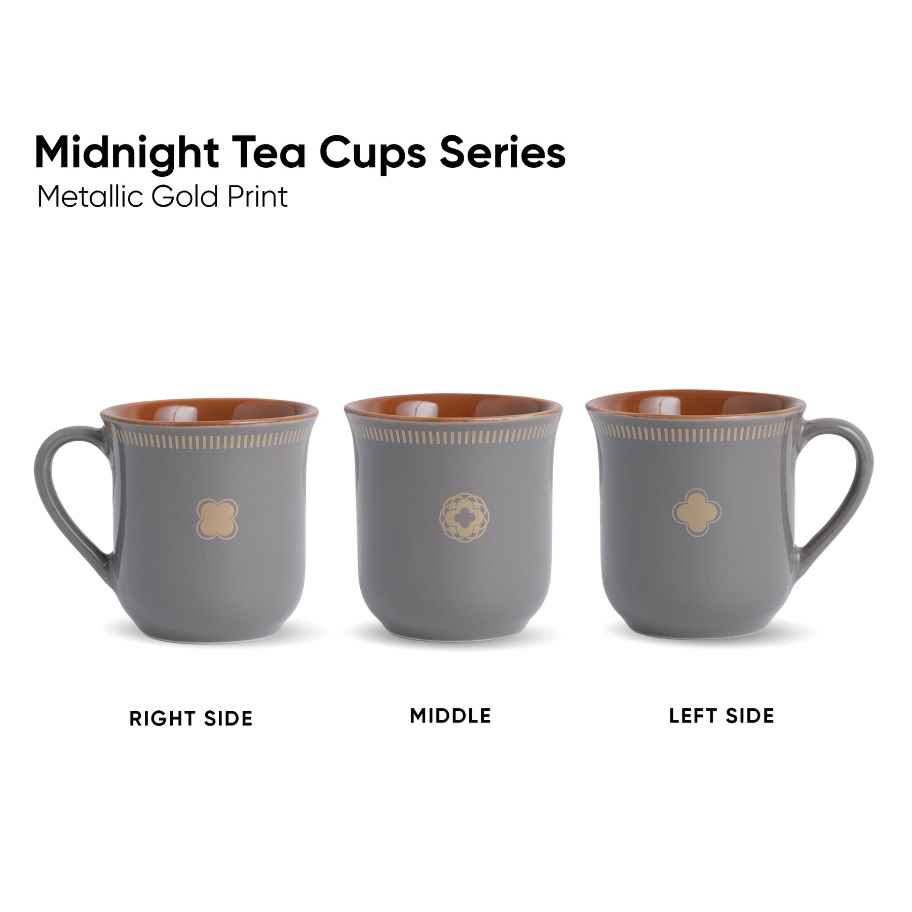 Royal Tea Cup Set, Set of 6, Grey, 180ml | Floral Print