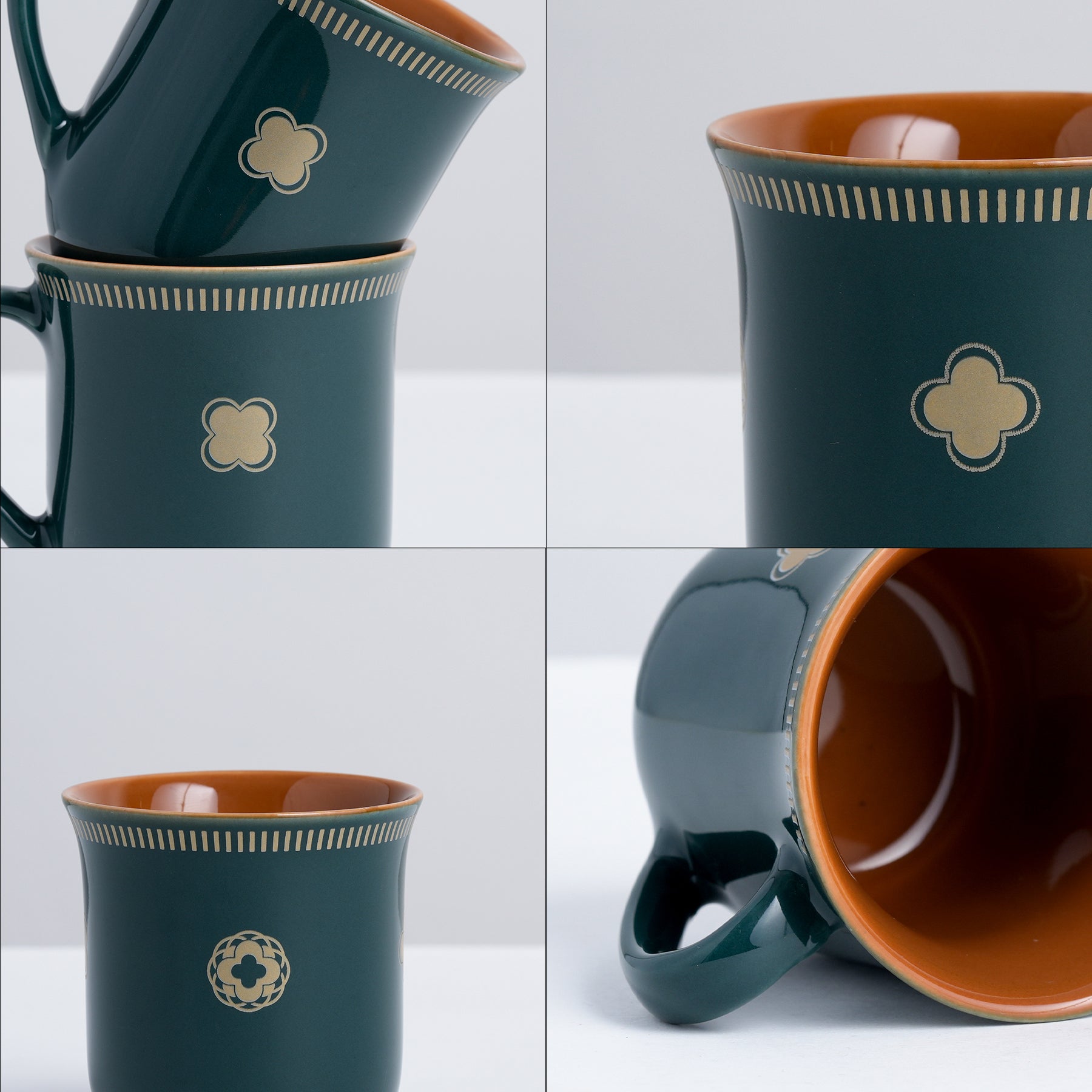 Royal Tea Cup Set, Set of 6, Teal Green, 180ml | Floral Print