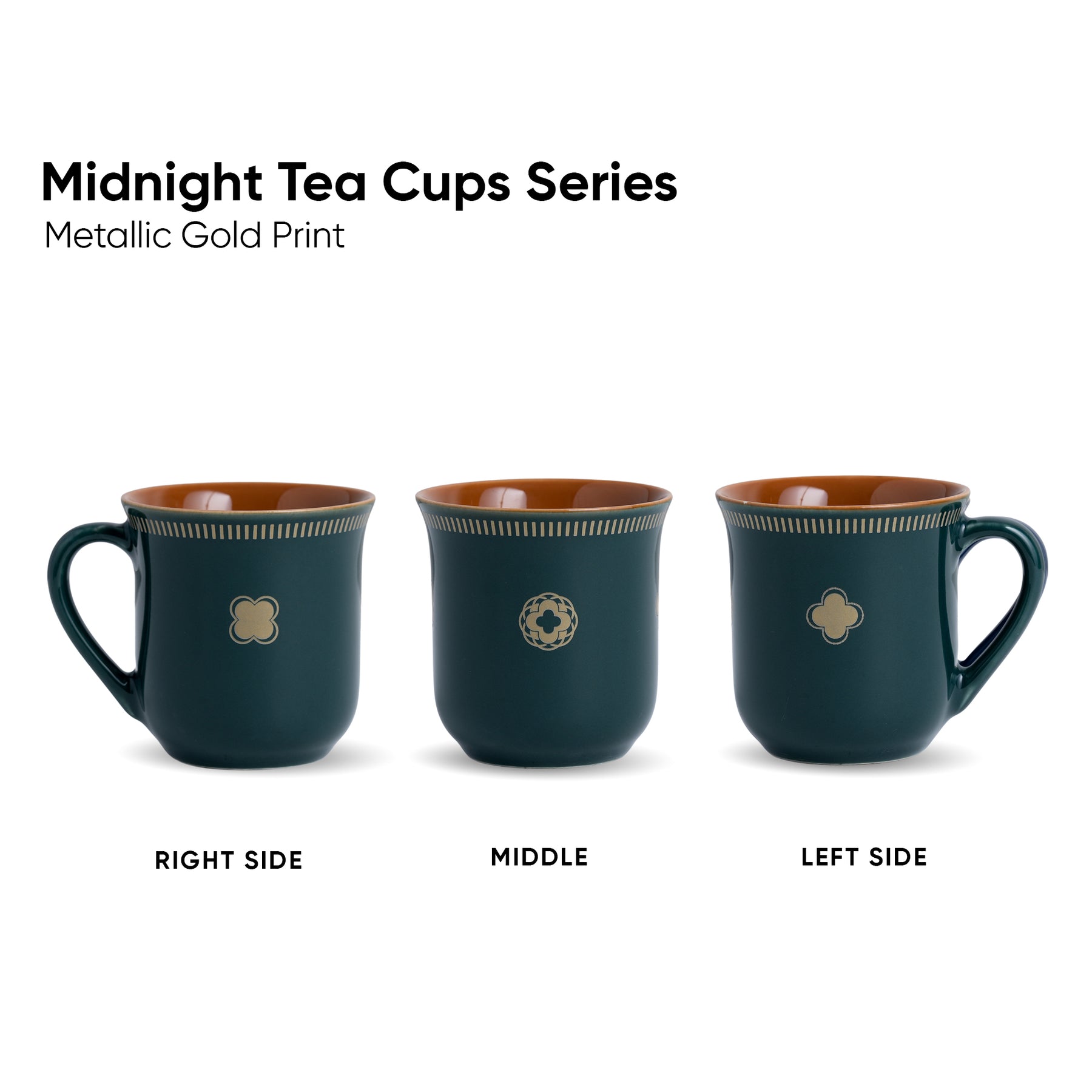 Royal Tea Cup Set, Set of 6, Teal Green, 180ml | Floral Print