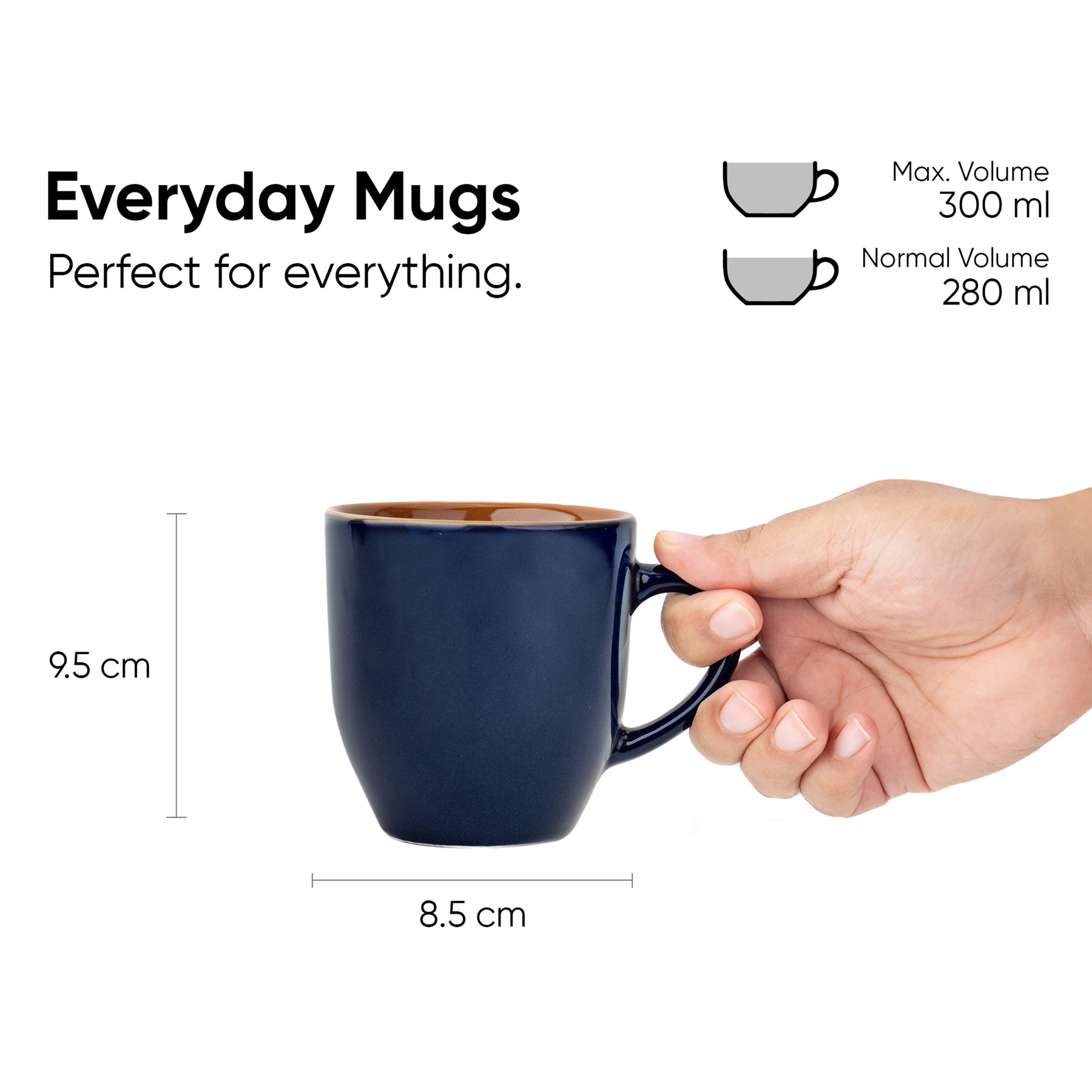 Ceramic Coffee Milk Mug Set, Set of 2, 300ml, Blue | Midnight Collection | Glossy Finish