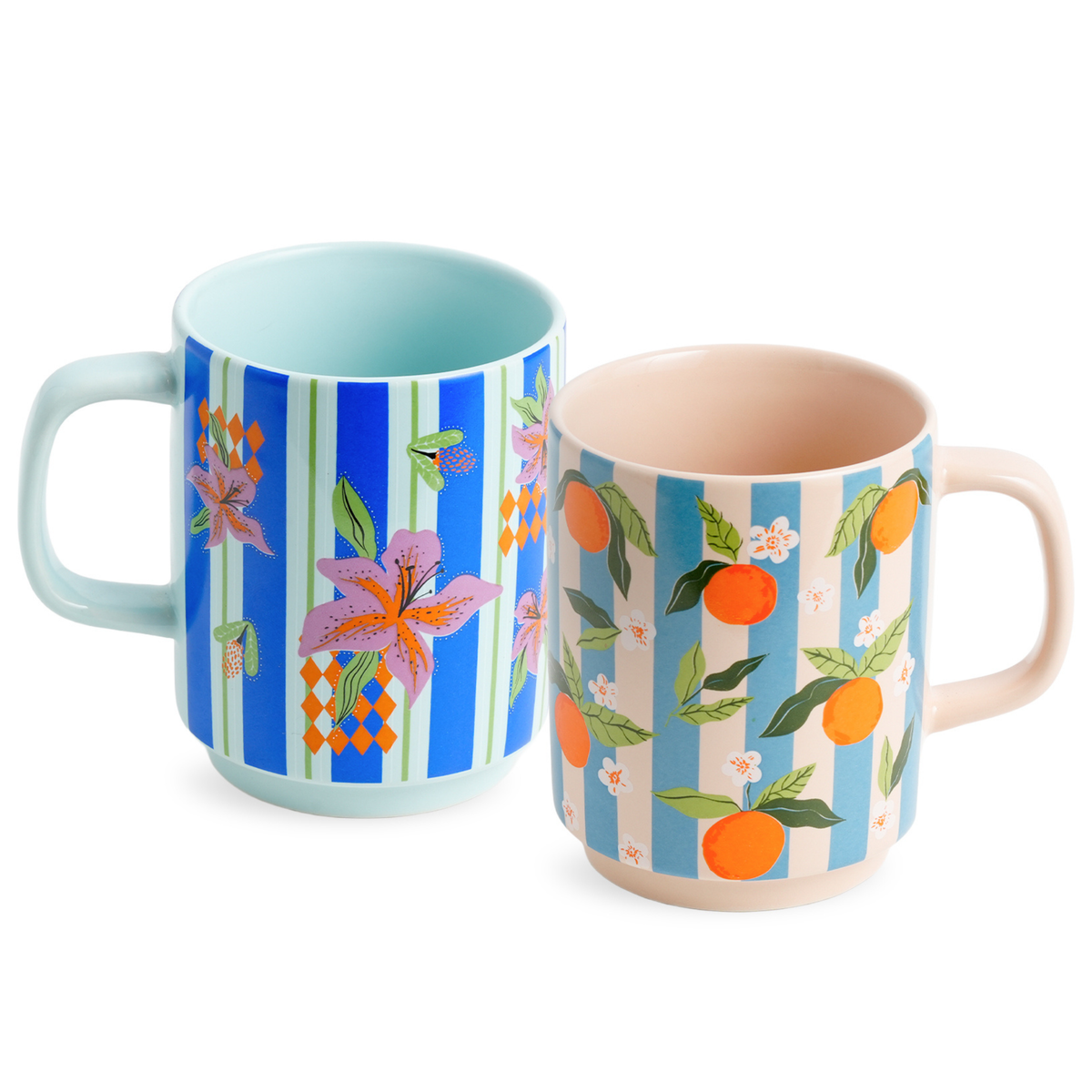 Tangerine & Lily Ceramic Coffee Mug Set of 2 – Rise Collection