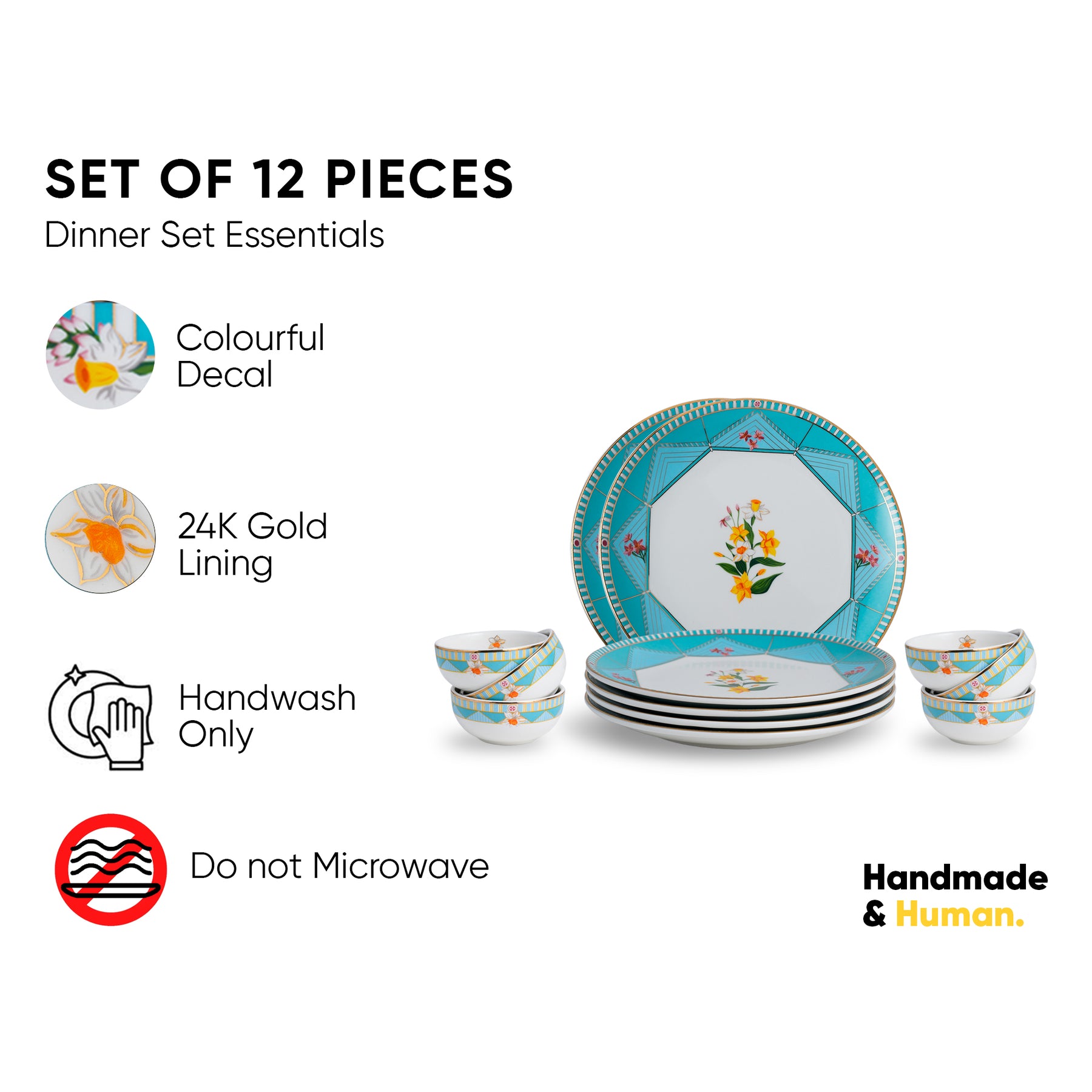Ceramic Dinner Set – 12 Pcs – Nargis | Floral Stoneware Crockery