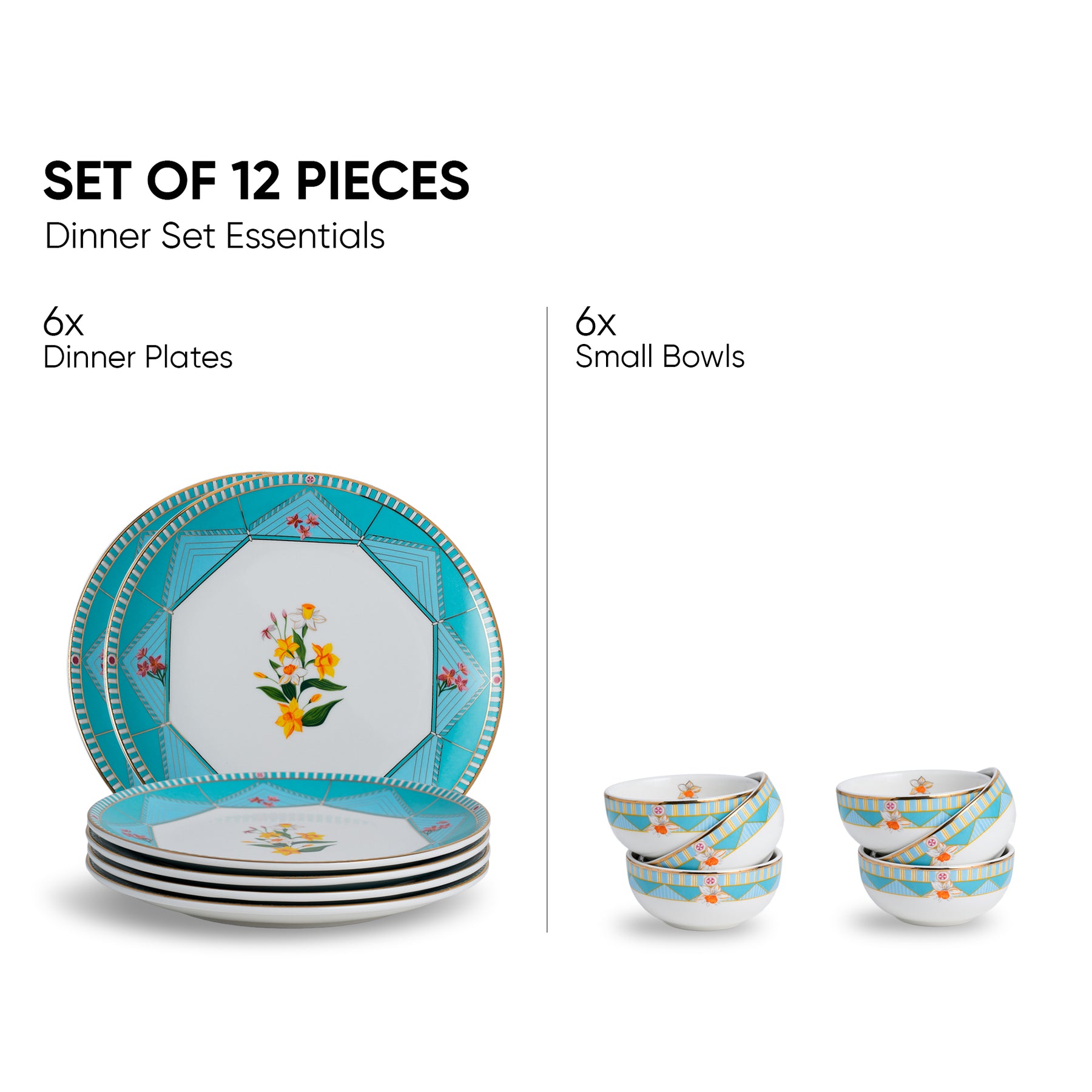 Ceramic Dinner Set – 12 Pcs – Nargis | Floral Stoneware Crockery