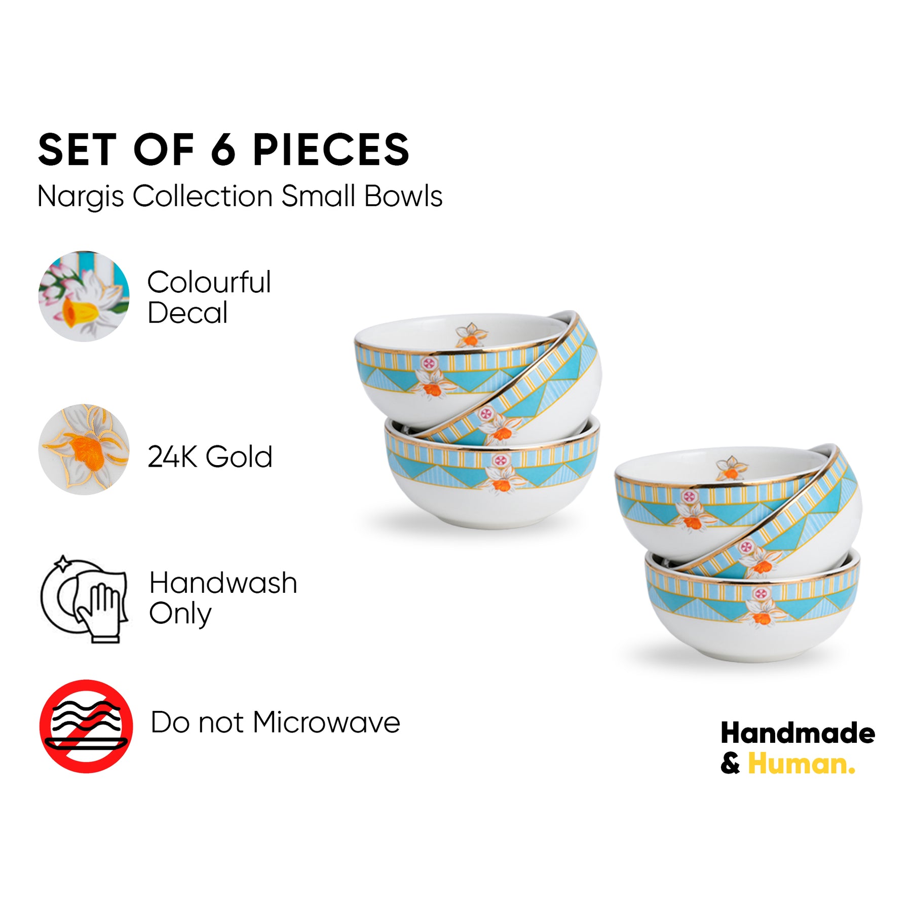 Ceramic Veg Bowls – Set of 6 – 180ml – Nargis