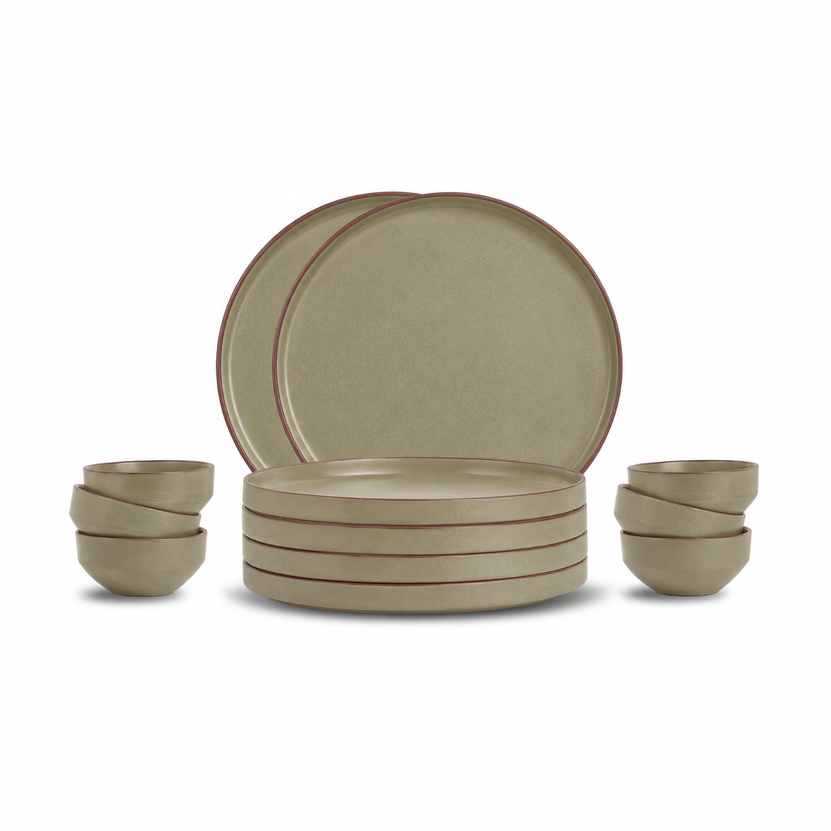 Ceramic Dinner Set | Japandi Collection | 12 Pieces | Olive | Matte Finish