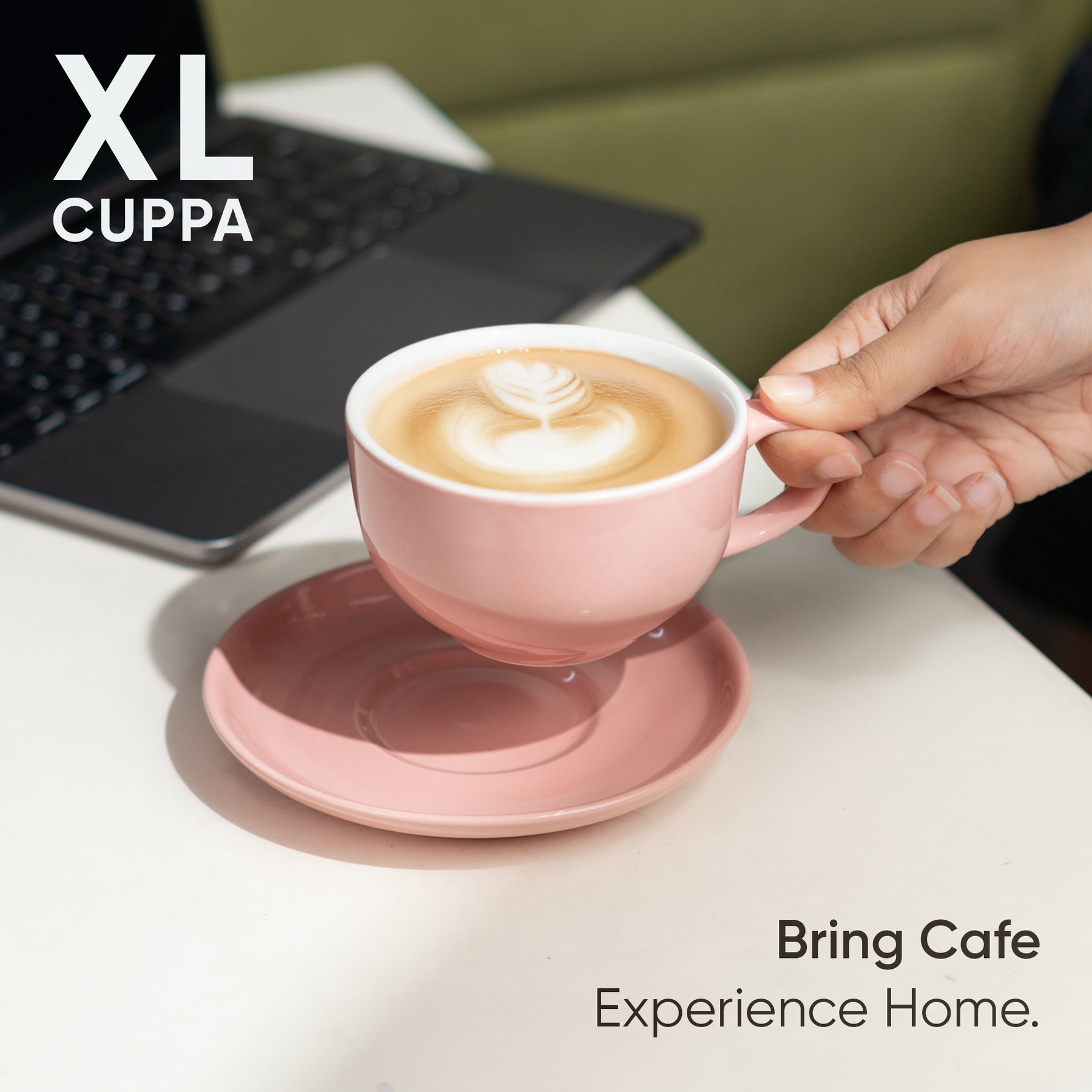 Large Pink Ceramic Coffee Cup & Saucer Set 320ml | XL Cuppa Collection