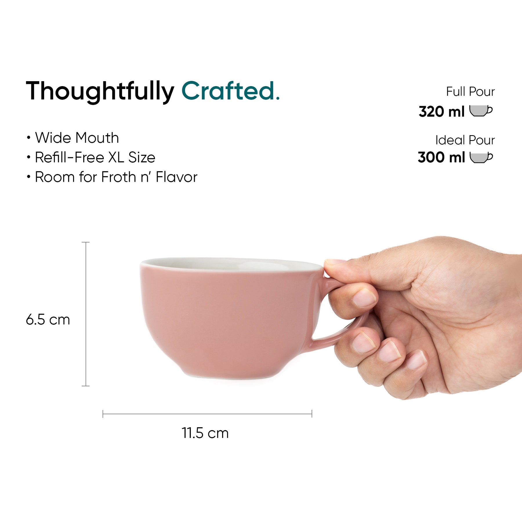 Large Pink Ceramic Coffee Cup Set of 2, Light Pink, 320ml | XL Cuppa Collection