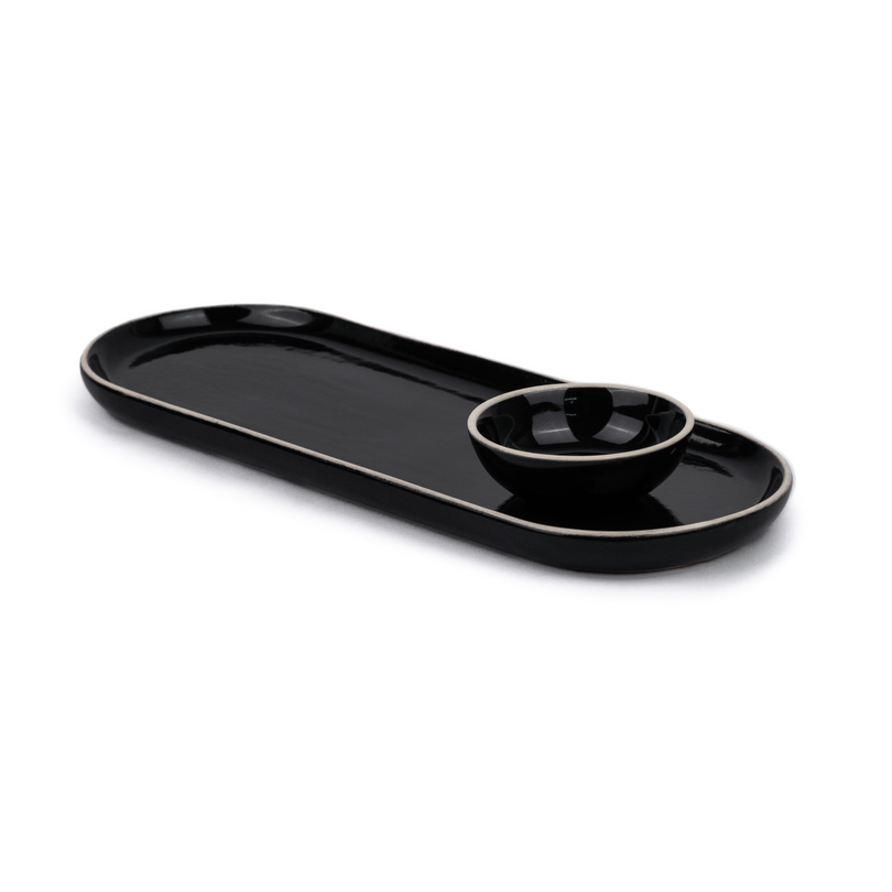 Shay Large Oblong Ceramic Serving Platter Black | Modern Series | Big Serving Plate | Modern Tableware Online India