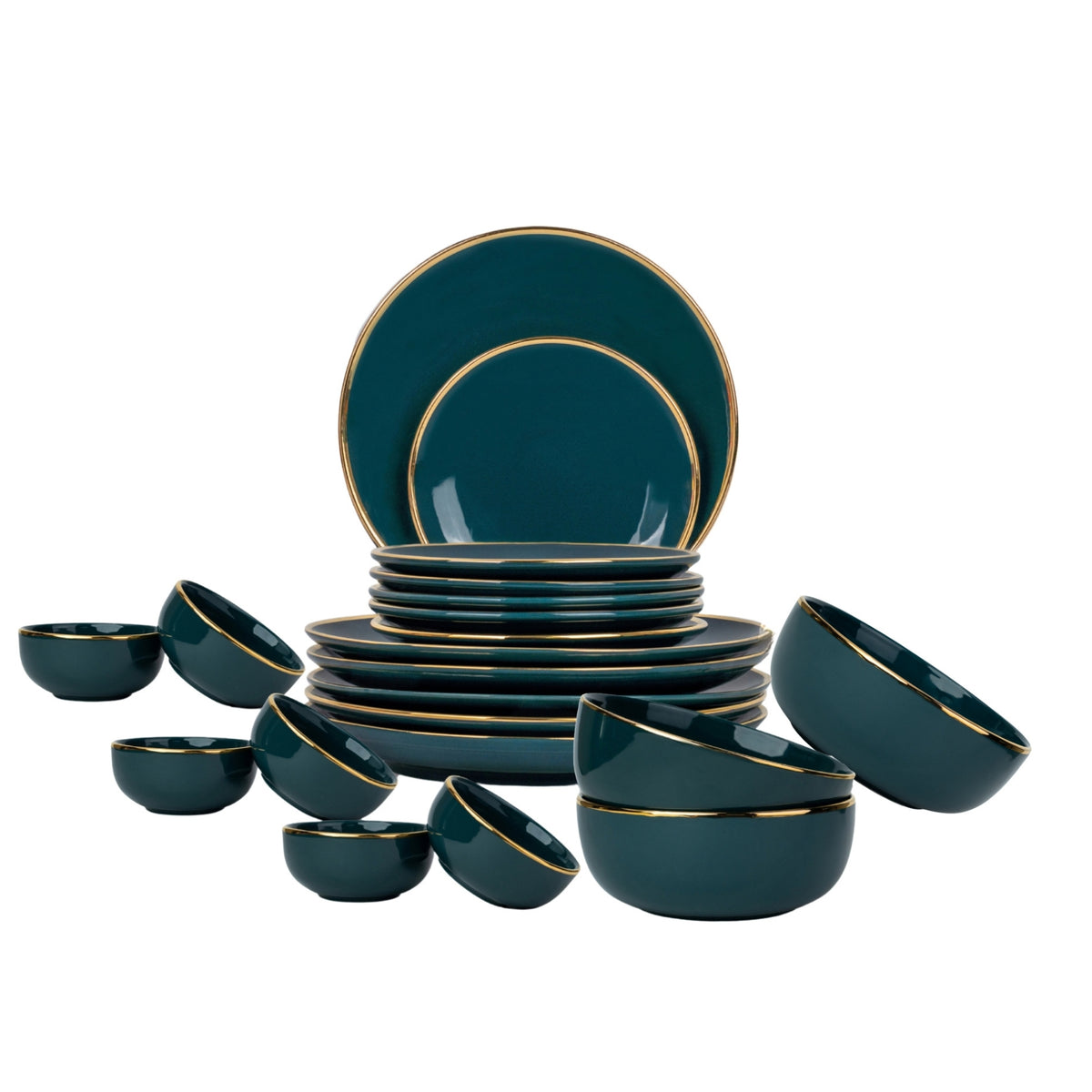 Ceramic Dinner Set | Halo Collection | 21 Pieces | Dinner Set For 6 | Teal