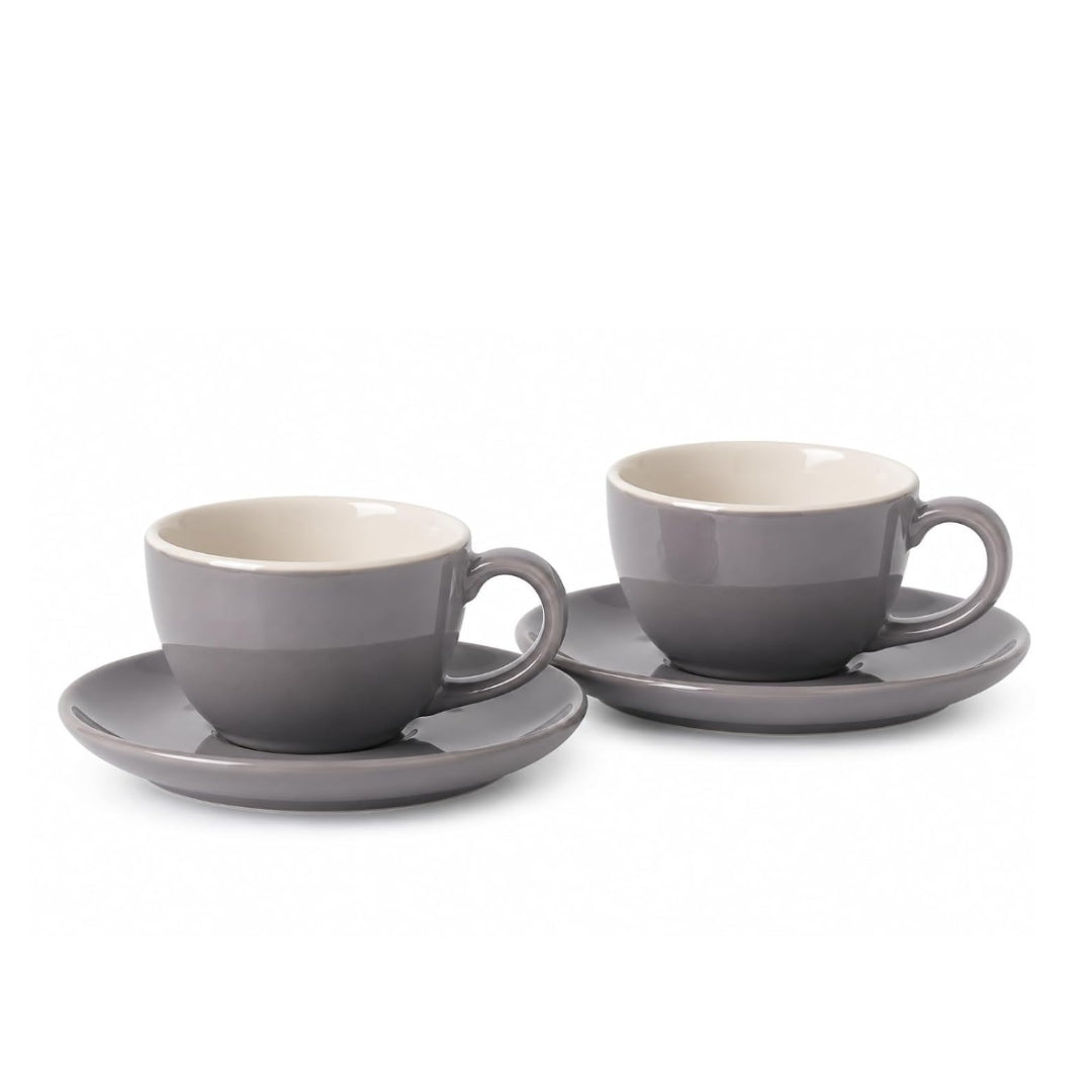 Ceramic Espresso Cup Saucer Set | Set of 2 | 100ml Grey