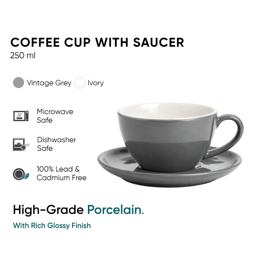 Ceramic Grey Cappuccino Cup & Saucer – 250 ML